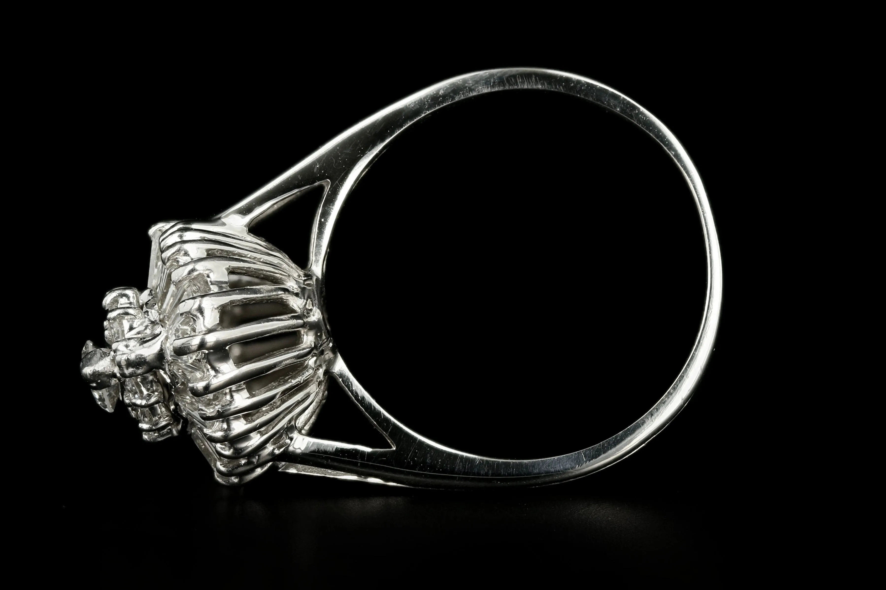Retro 14K White Gold .30 Carat Marquise Cut Diamond Ballerina Ring