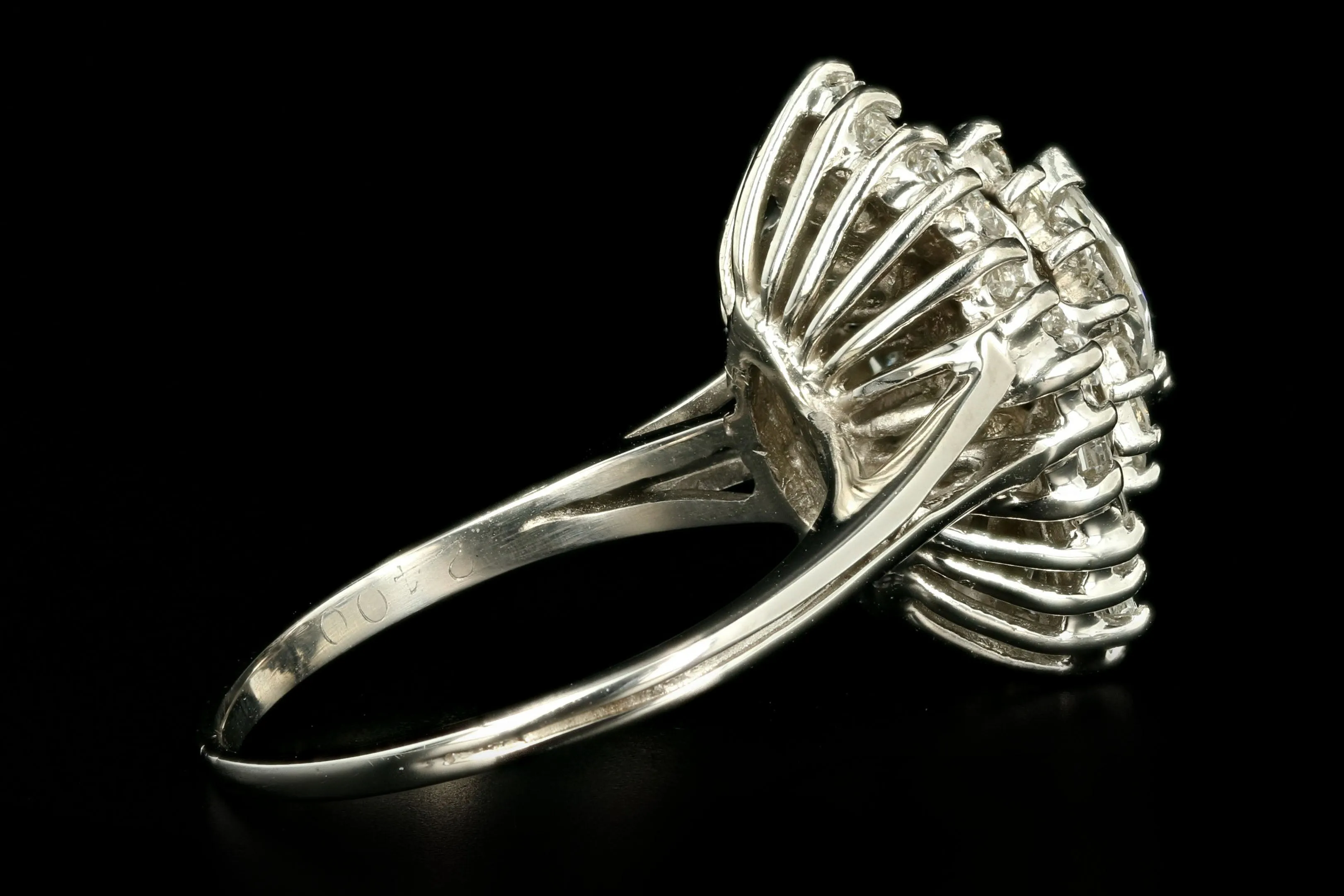 Retro 14K White Gold .30 Carat Marquise Cut Diamond Ballerina Ring