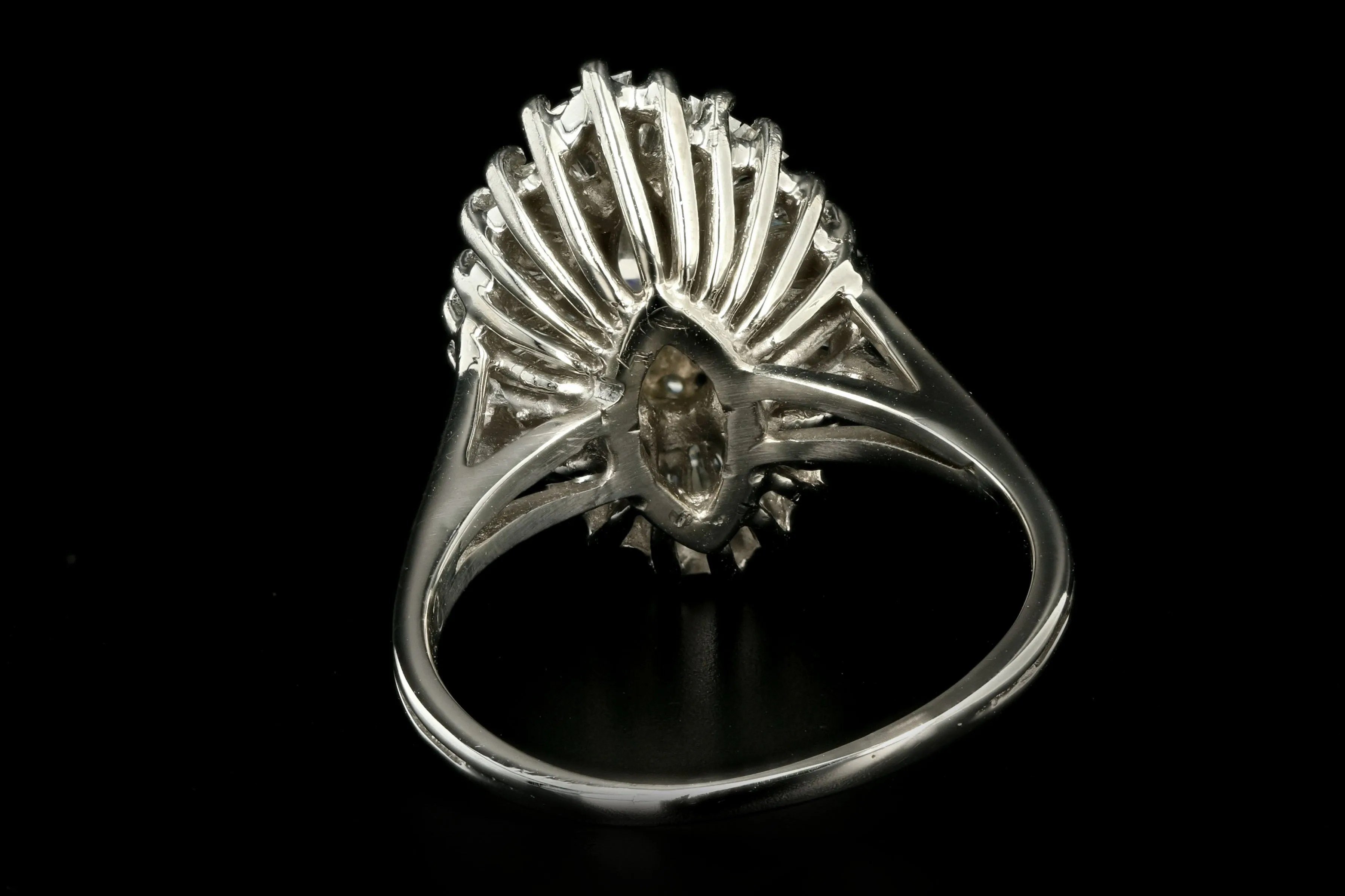 Retro 14K White Gold .30 Carat Marquise Cut Diamond Ballerina Ring
