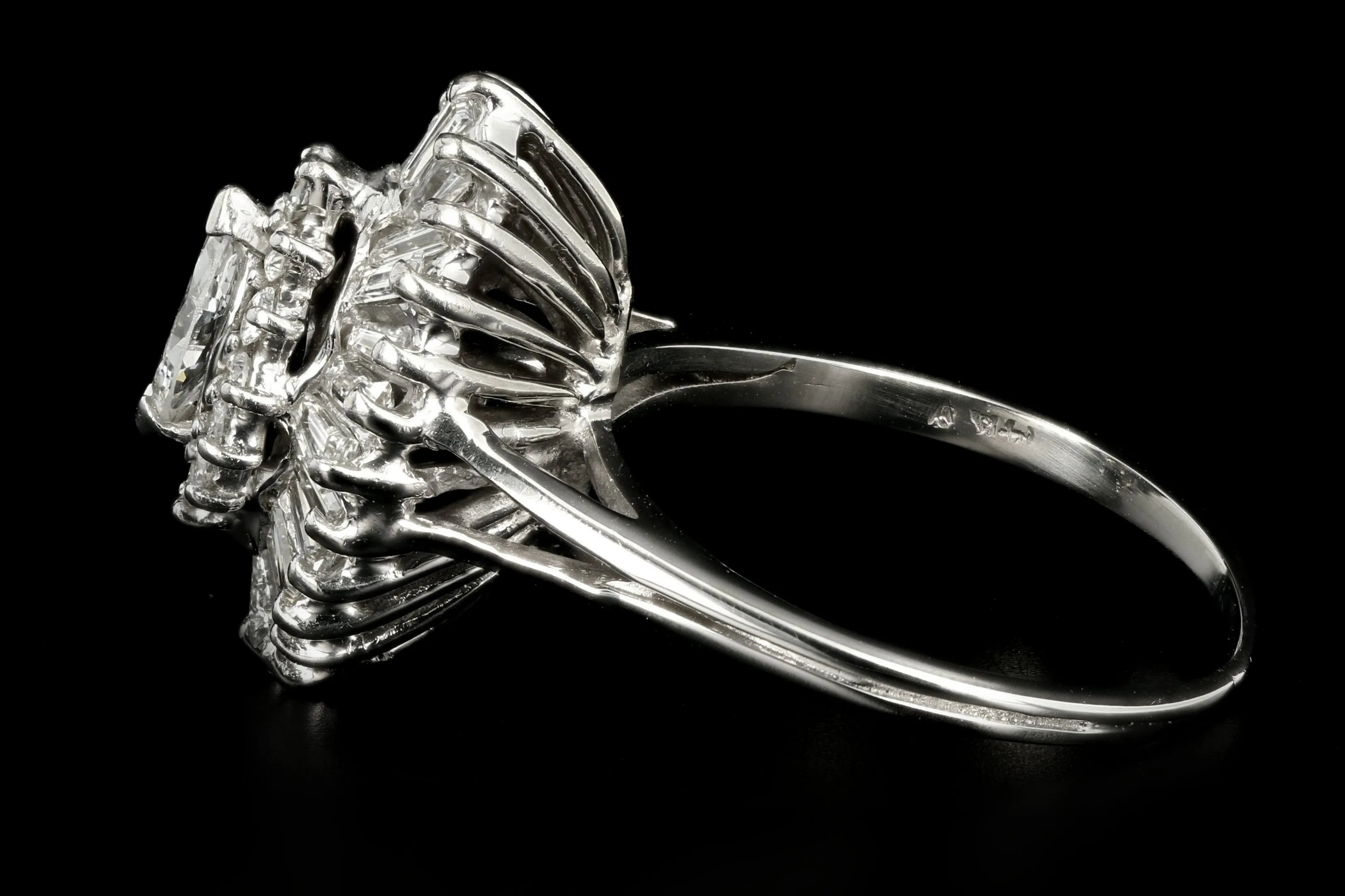 Retro 14K White Gold .30 Carat Marquise Cut Diamond Ballerina Ring