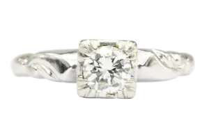 Retro 14K White Gold .40 CT Diamond Engagement Ring Size 5