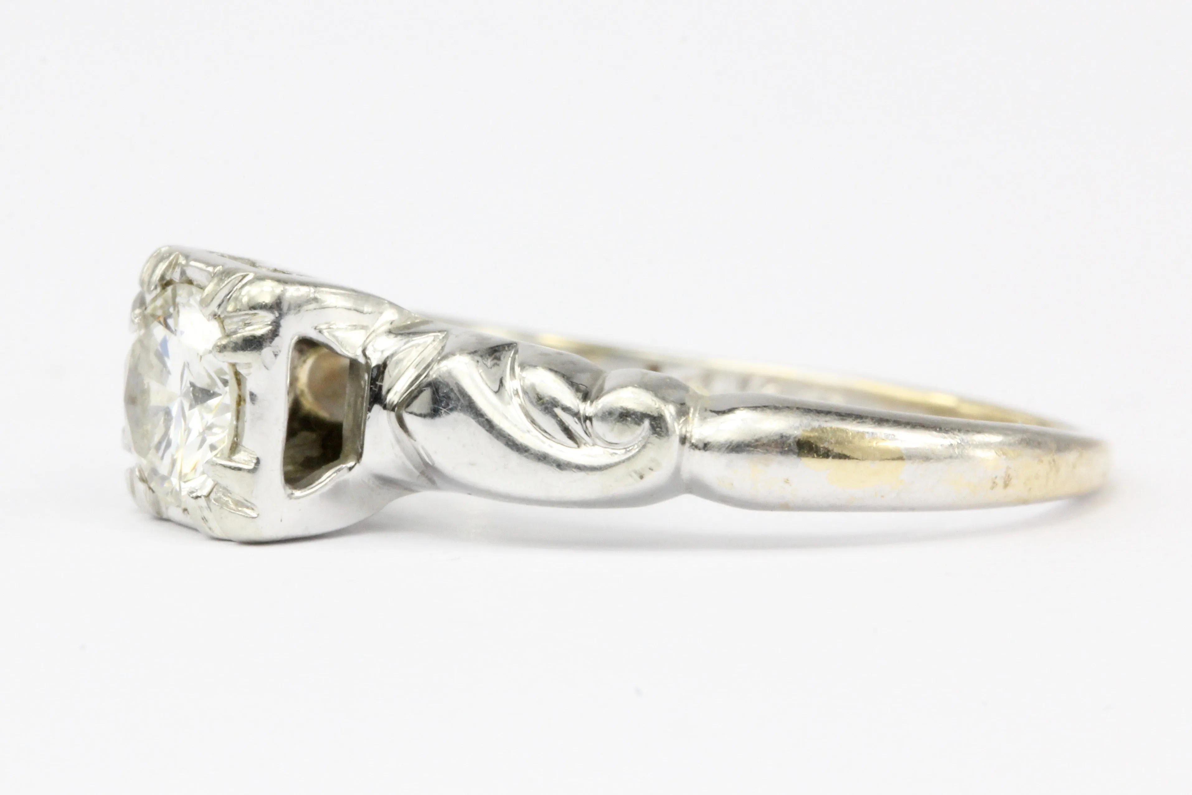 Retro 14K White Gold .40 CT Diamond Engagement Ring Size 5