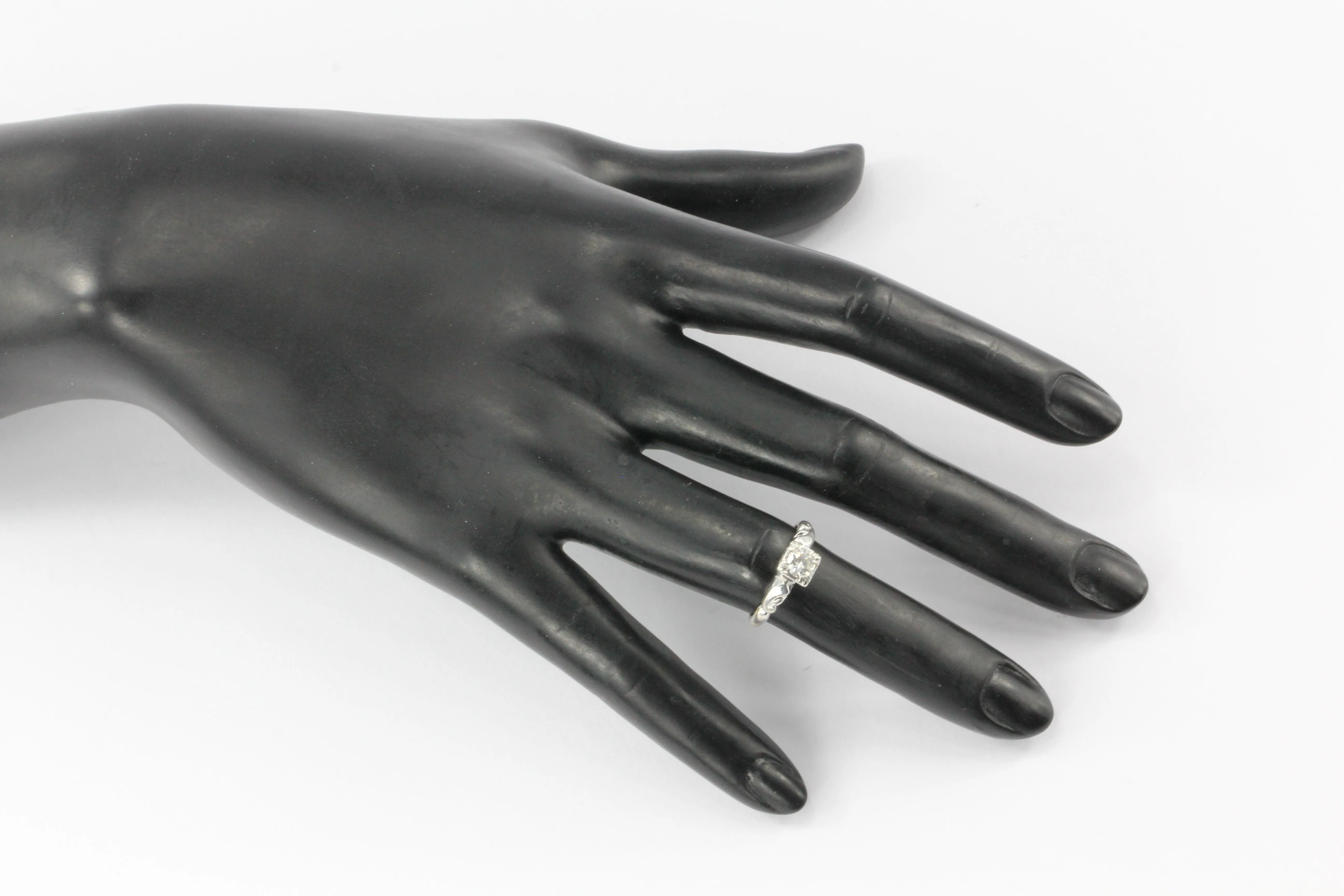 Retro 14K White Gold .40 CT Diamond Engagement Ring Size 5