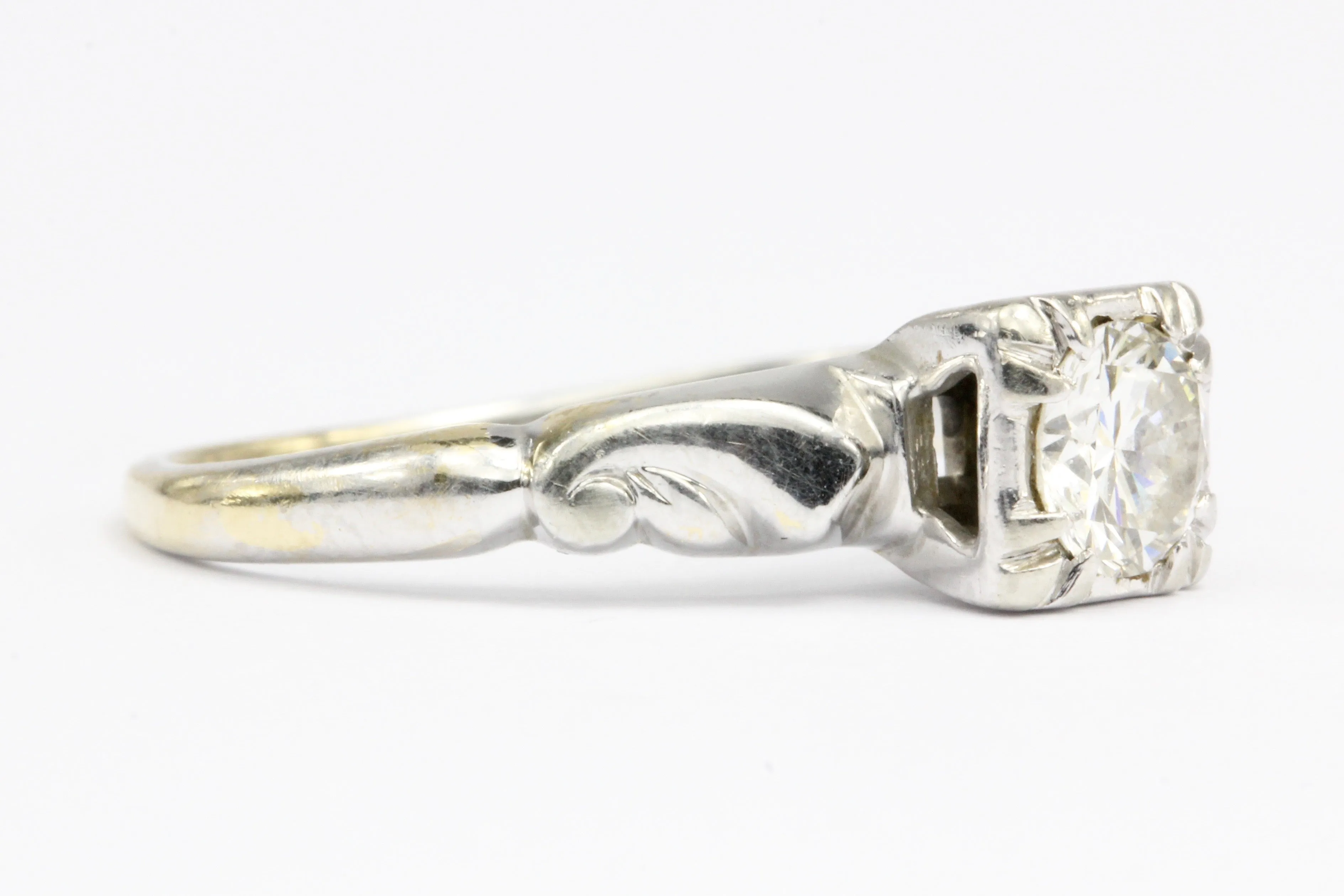Retro 14K White Gold .40 CT Diamond Engagement Ring Size 5