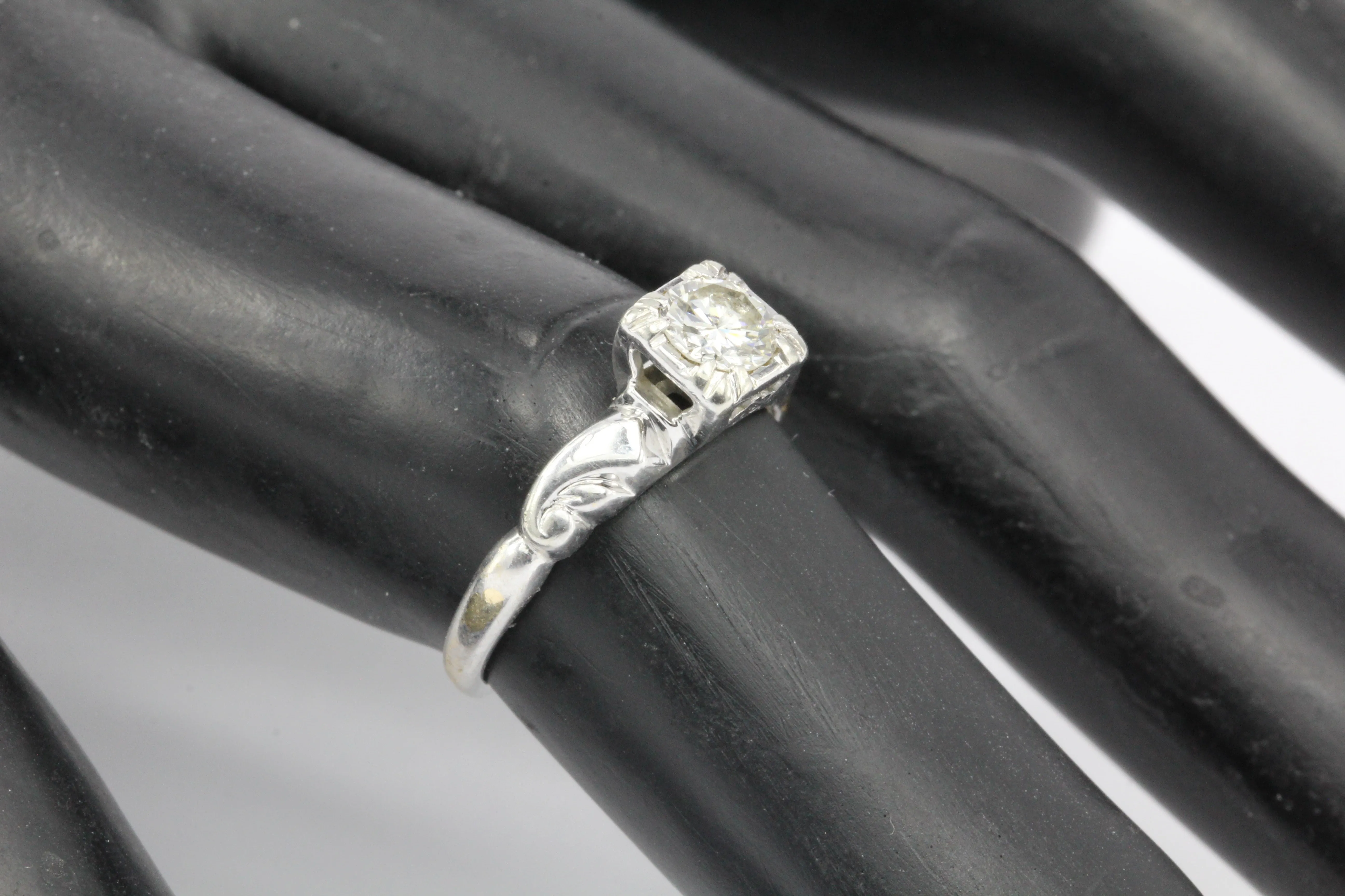Retro 14K White Gold .40 CT Diamond Engagement Ring Size 5