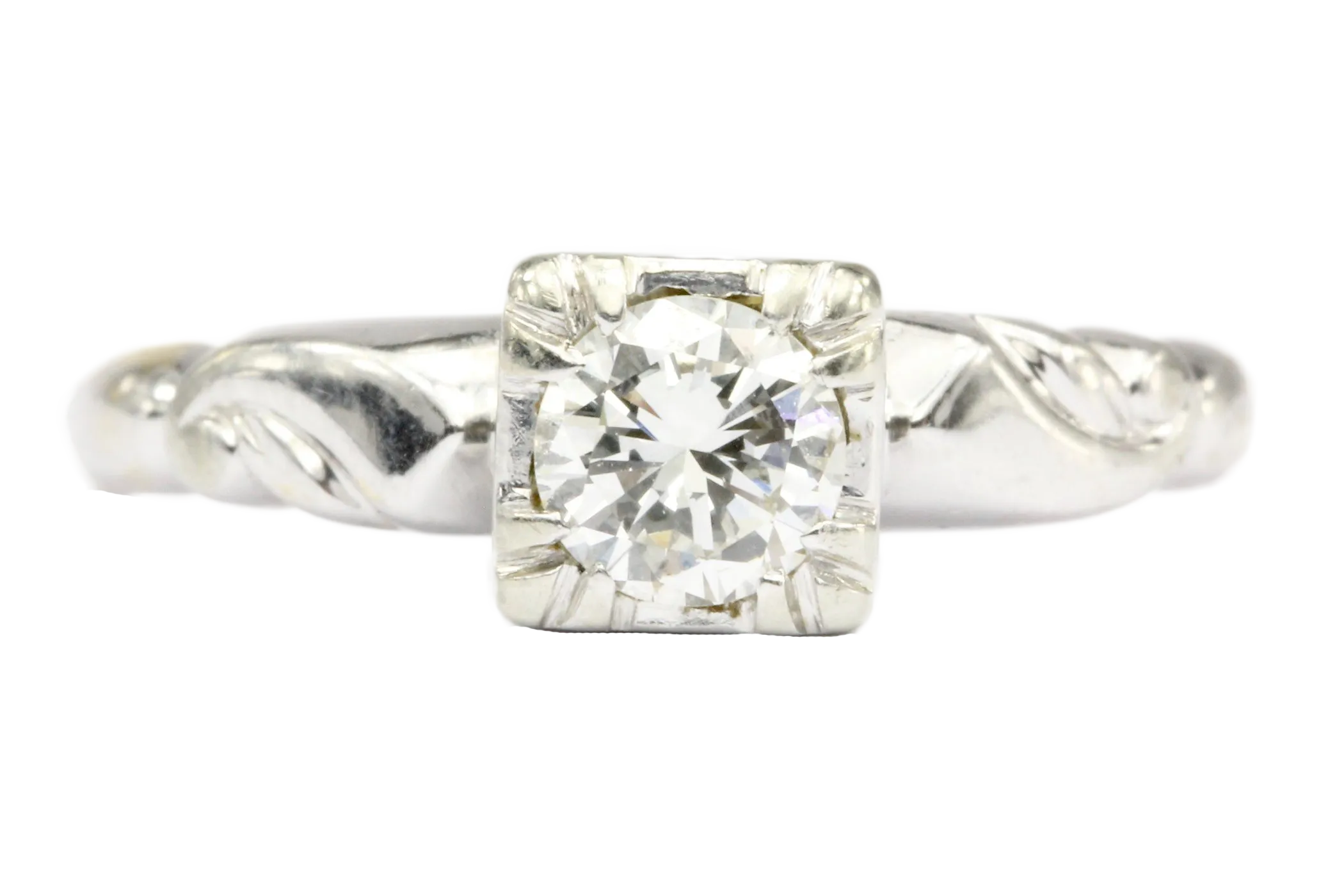 Retro 14K White Gold .40 CT Diamond Engagement Ring Size 5