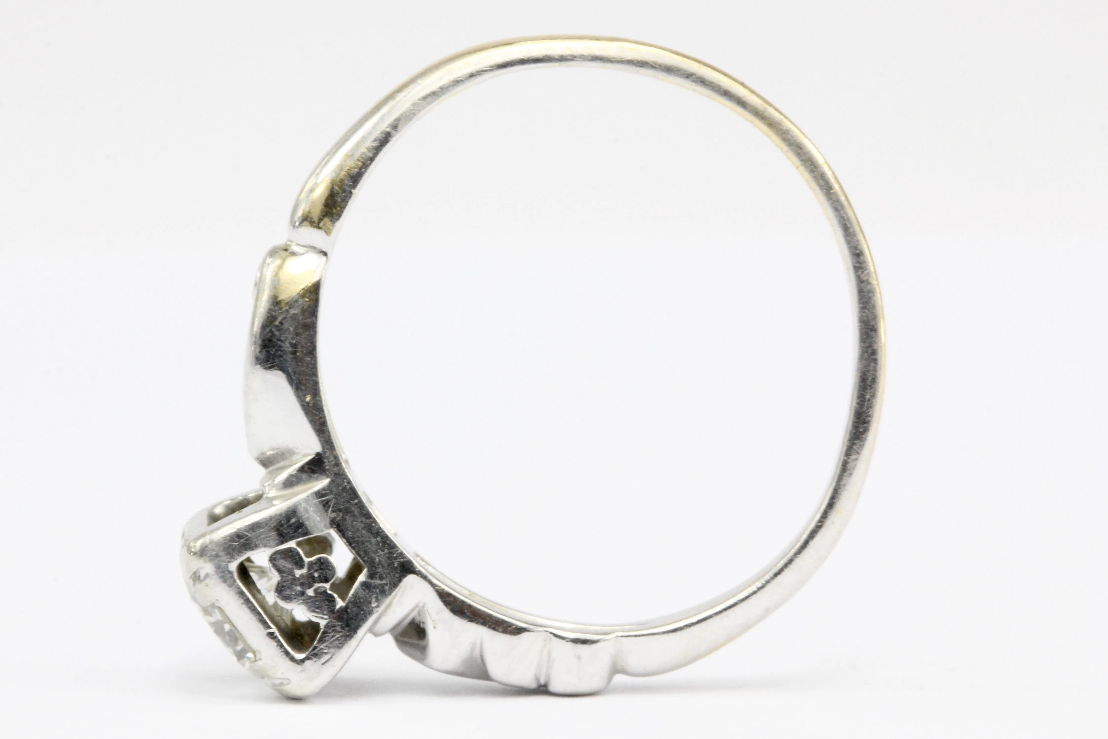 Retro 14K White Gold .40 CT Diamond Engagement Ring Size 5