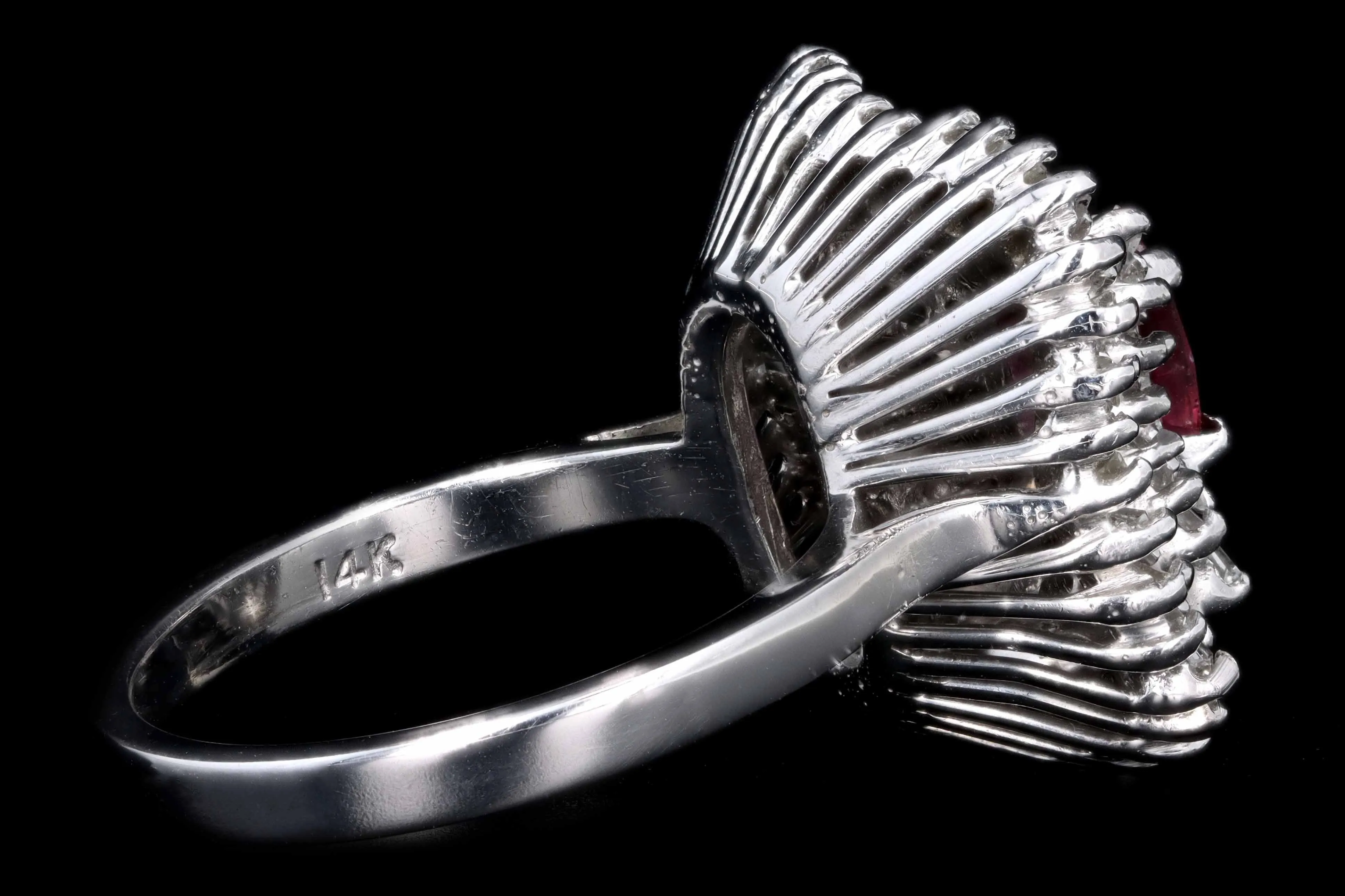 Retro 14K White Gold .60 Carat Natural Pink Sapphire and Baguette Cut Diamond Ring