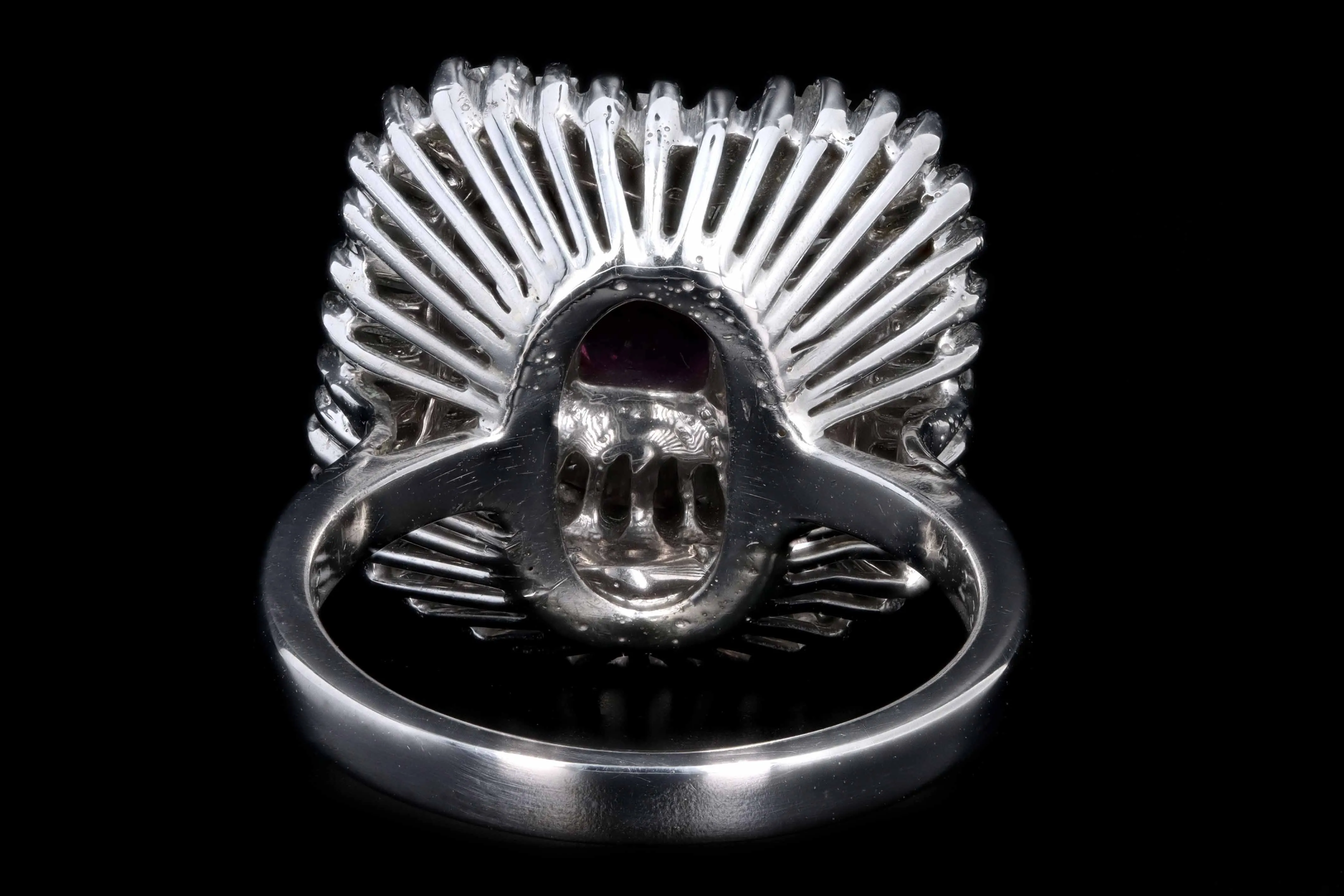 Retro 14K White Gold .60 Carat Natural Pink Sapphire and Baguette Cut Diamond Ring