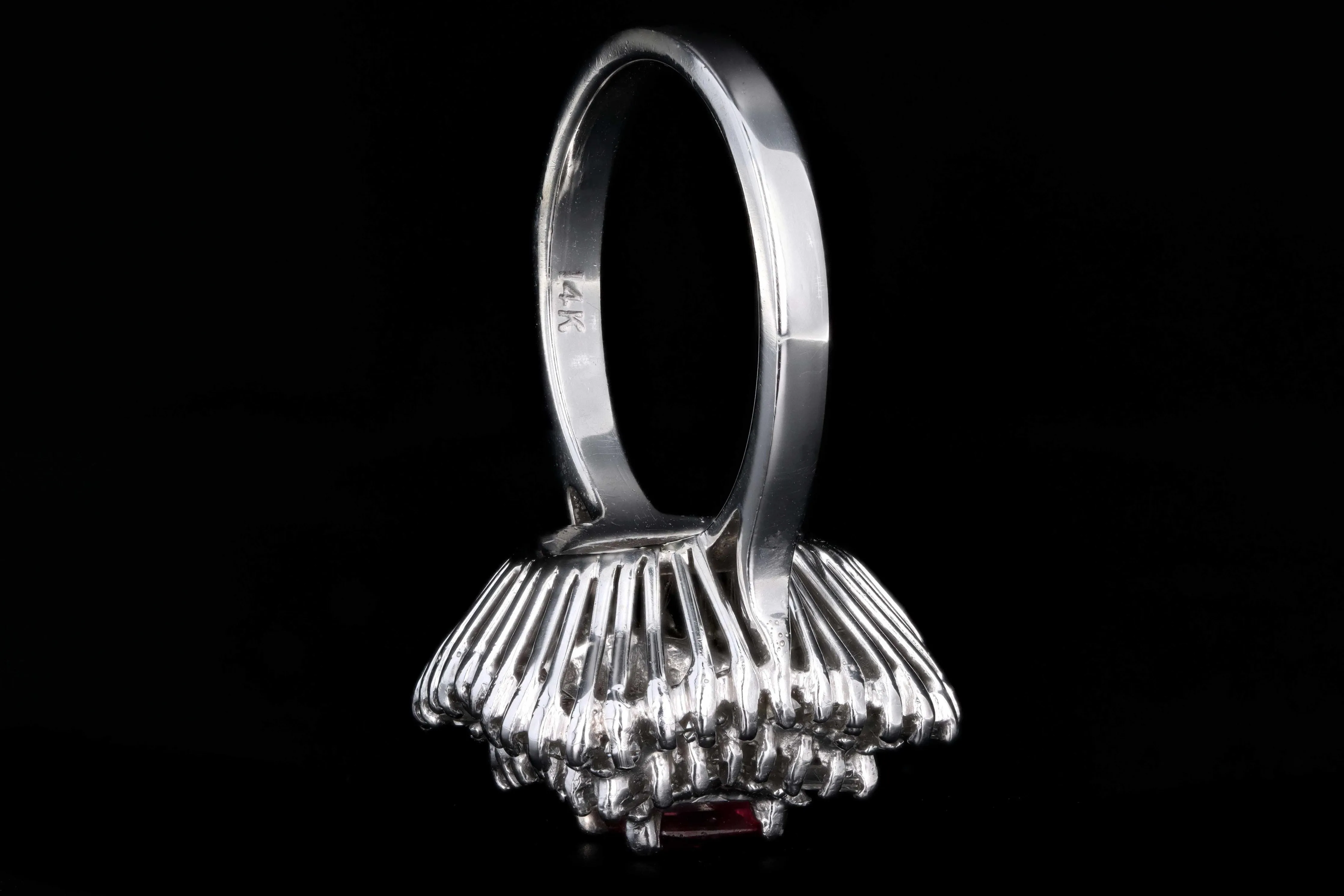 Retro 14K White Gold .60 Carat Natural Pink Sapphire and Baguette Cut Diamond Ring