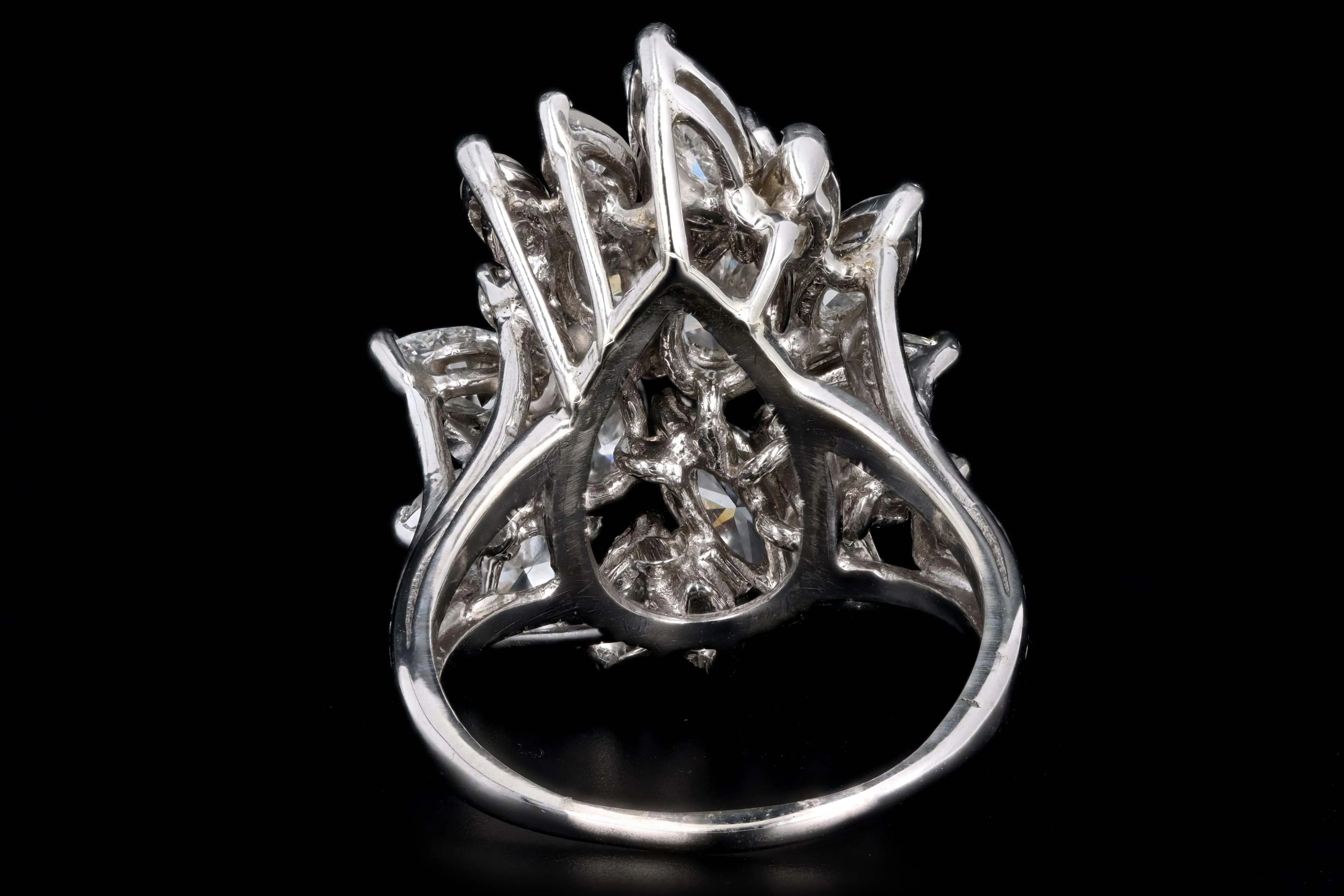 Retro 14K White Gold 6.0 Carat Total Weight Pear Cut Diamond Cluster Ring