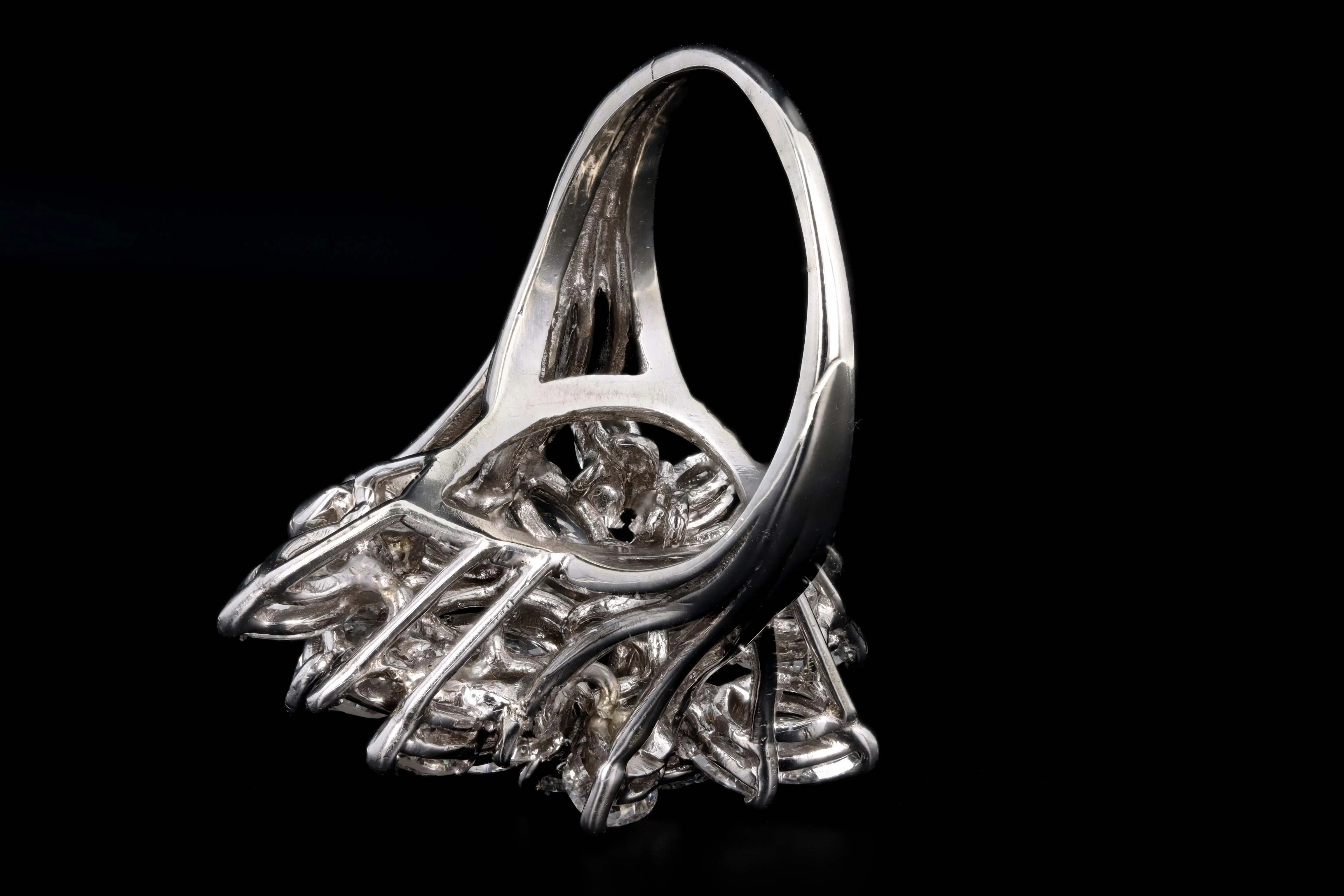 Retro 14K White Gold 6.0 Carat Total Weight Pear Cut Diamond Cluster Ring