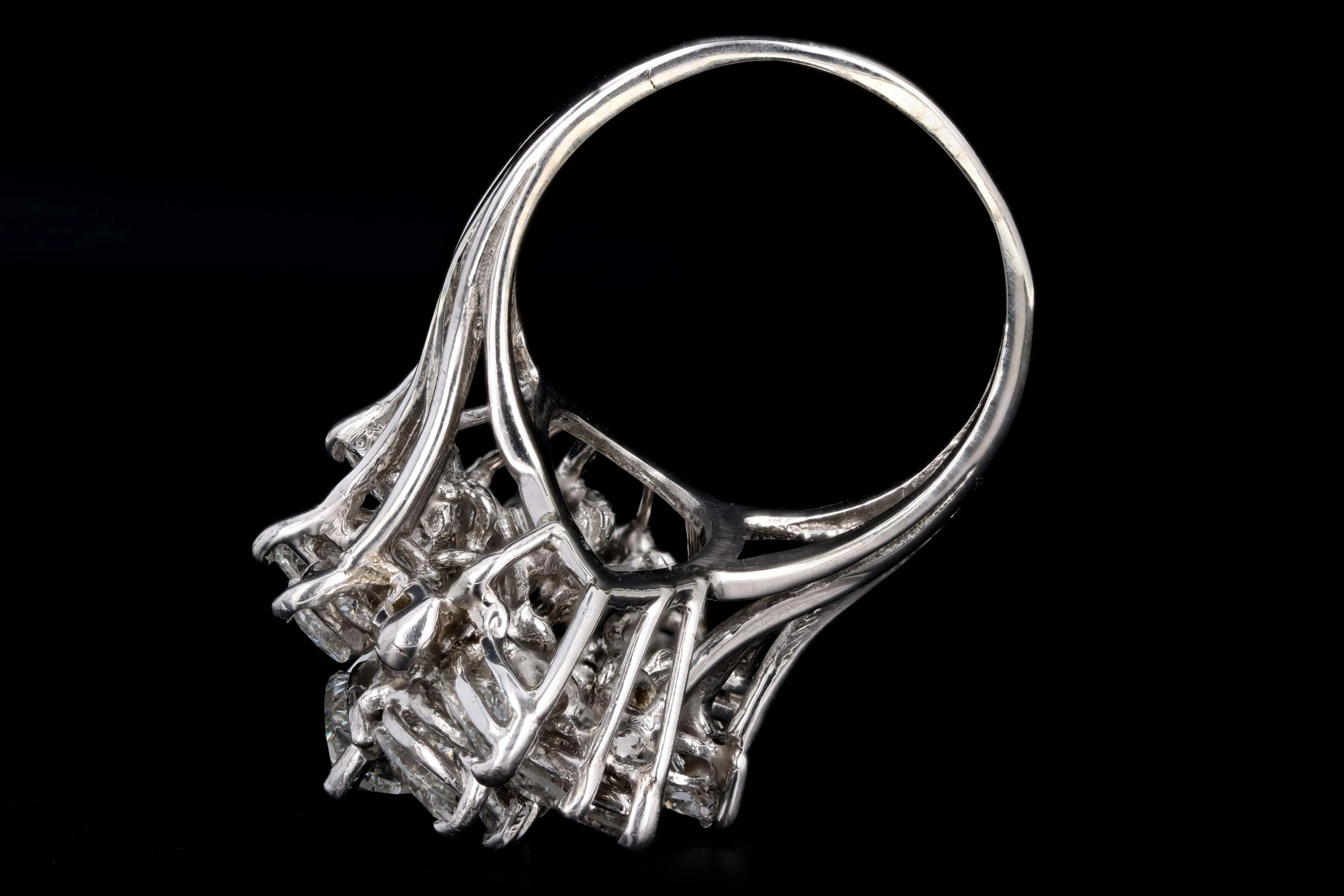 Retro 14K White Gold 6.0 Carat Total Weight Pear Cut Diamond Cluster Ring