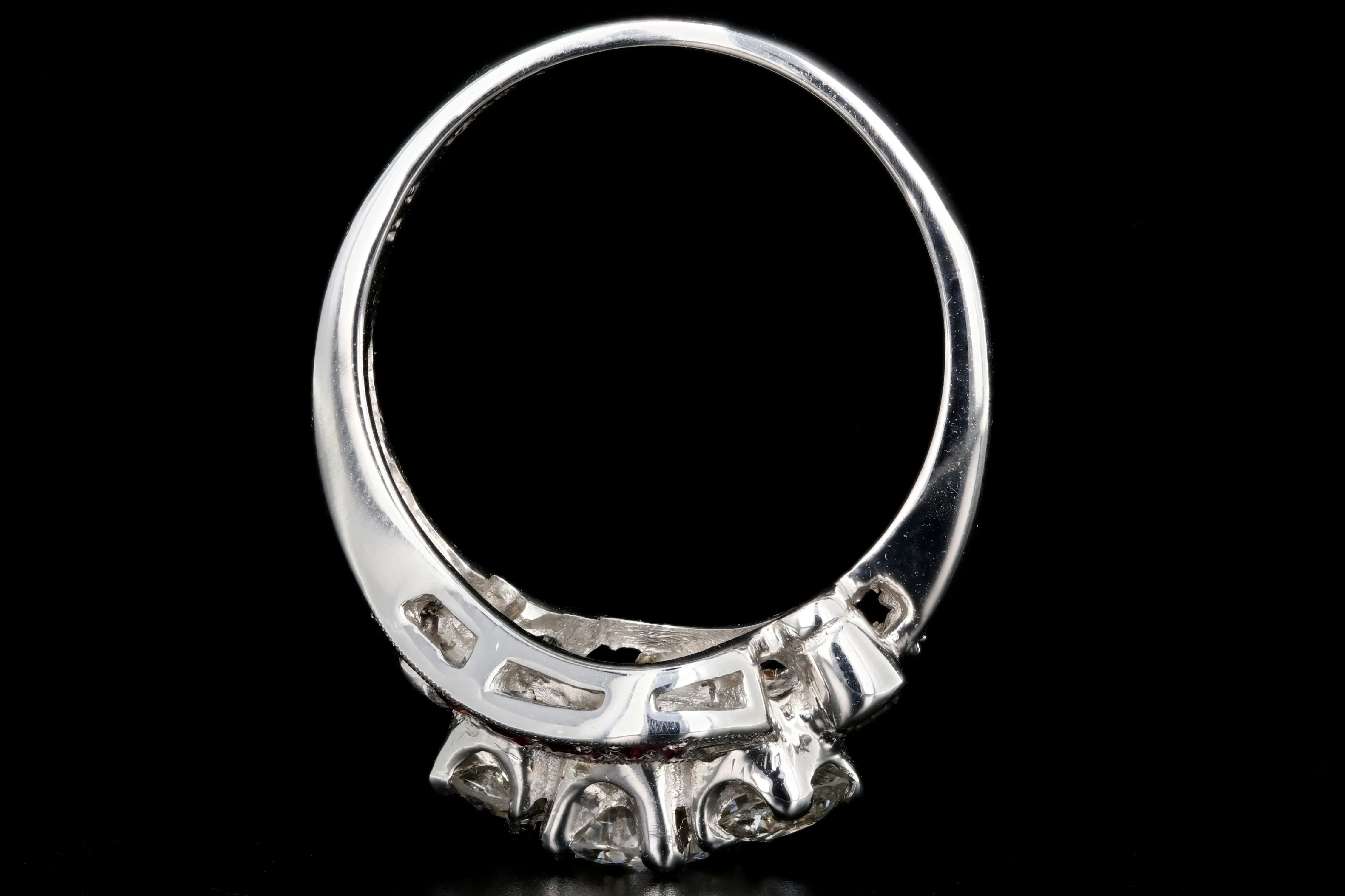 Retro 14K White Gold Diamond & Ruby Ring c.1950's