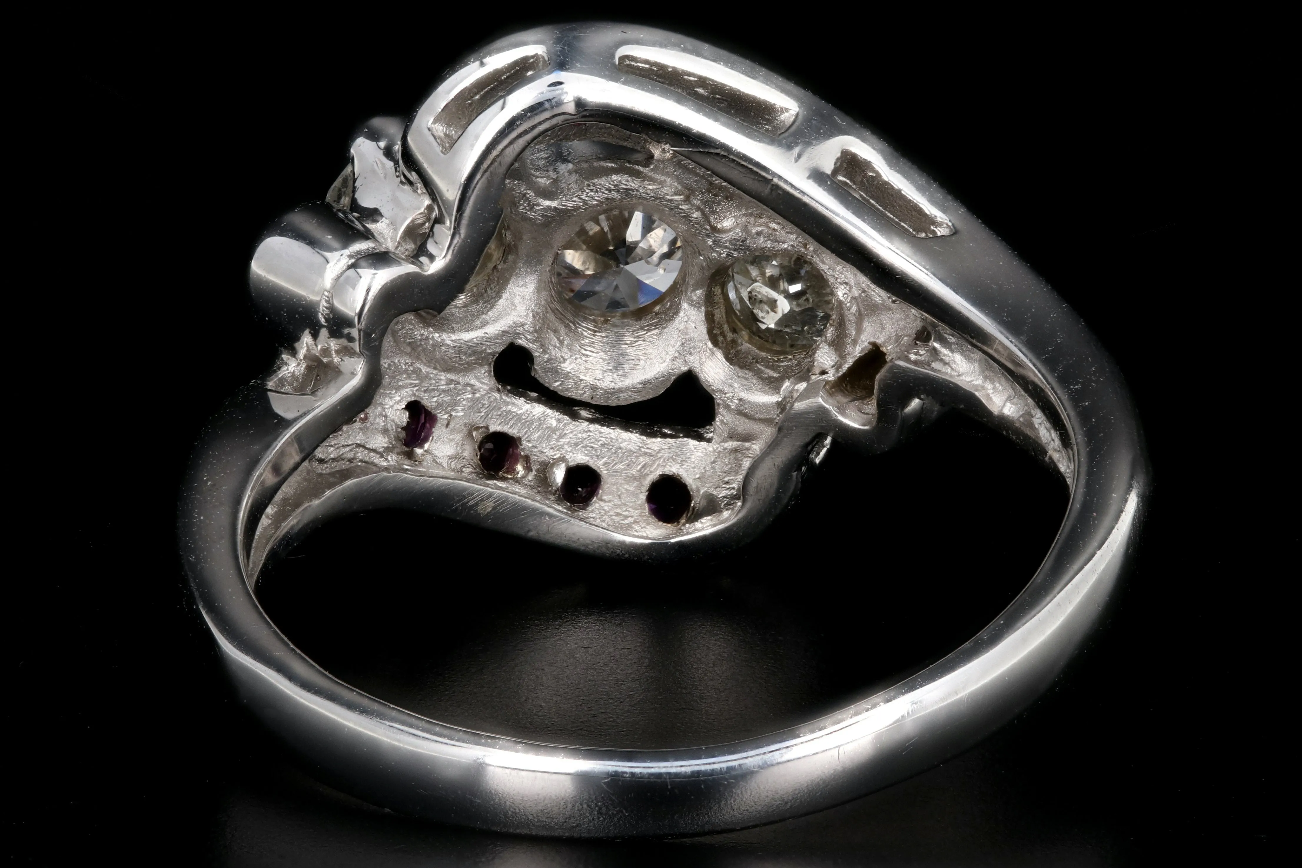 Retro 14K White Gold Diamond & Ruby Ring c.1950's