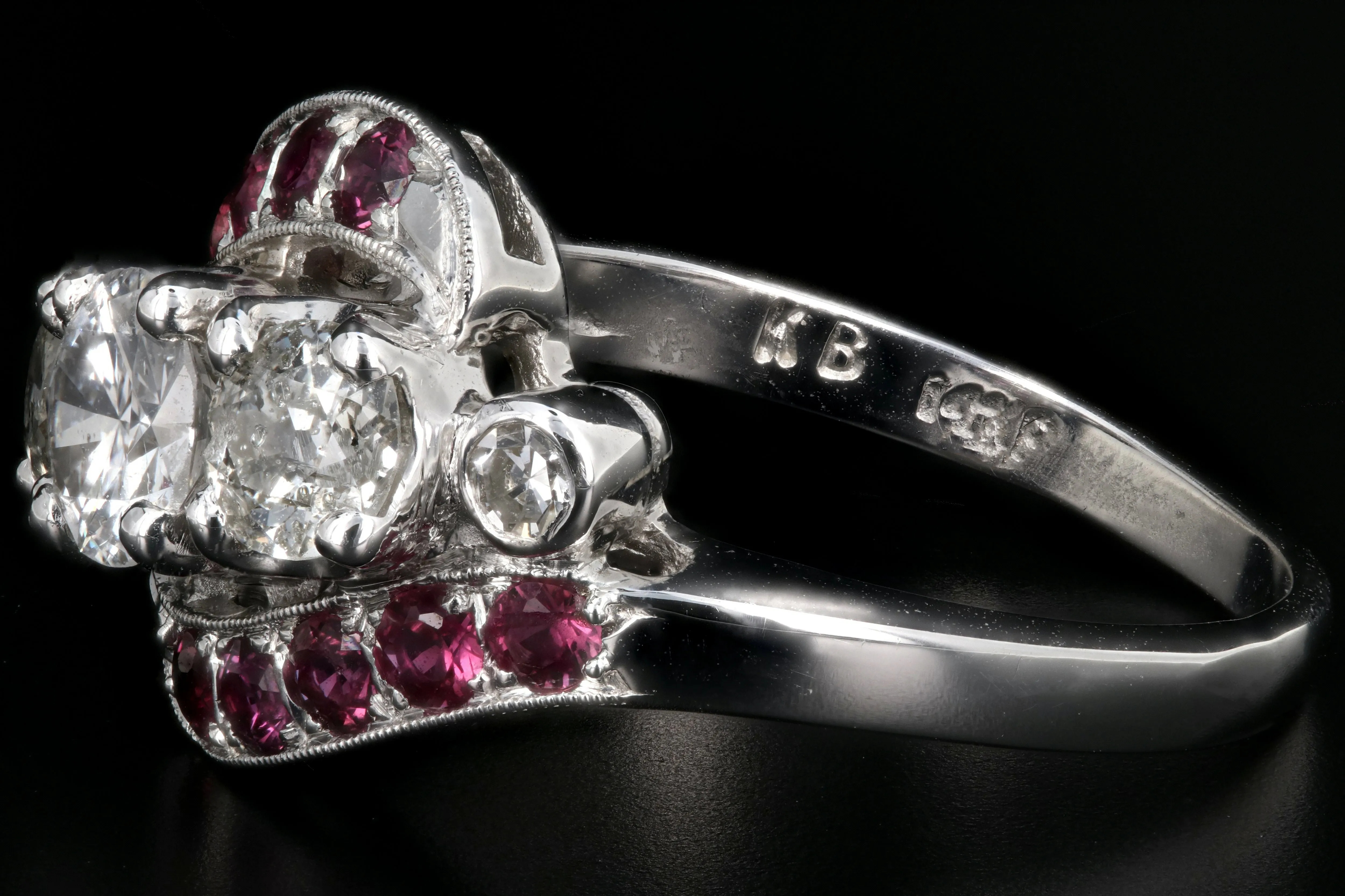 Retro 14K White Gold Diamond & Ruby Ring c.1950's