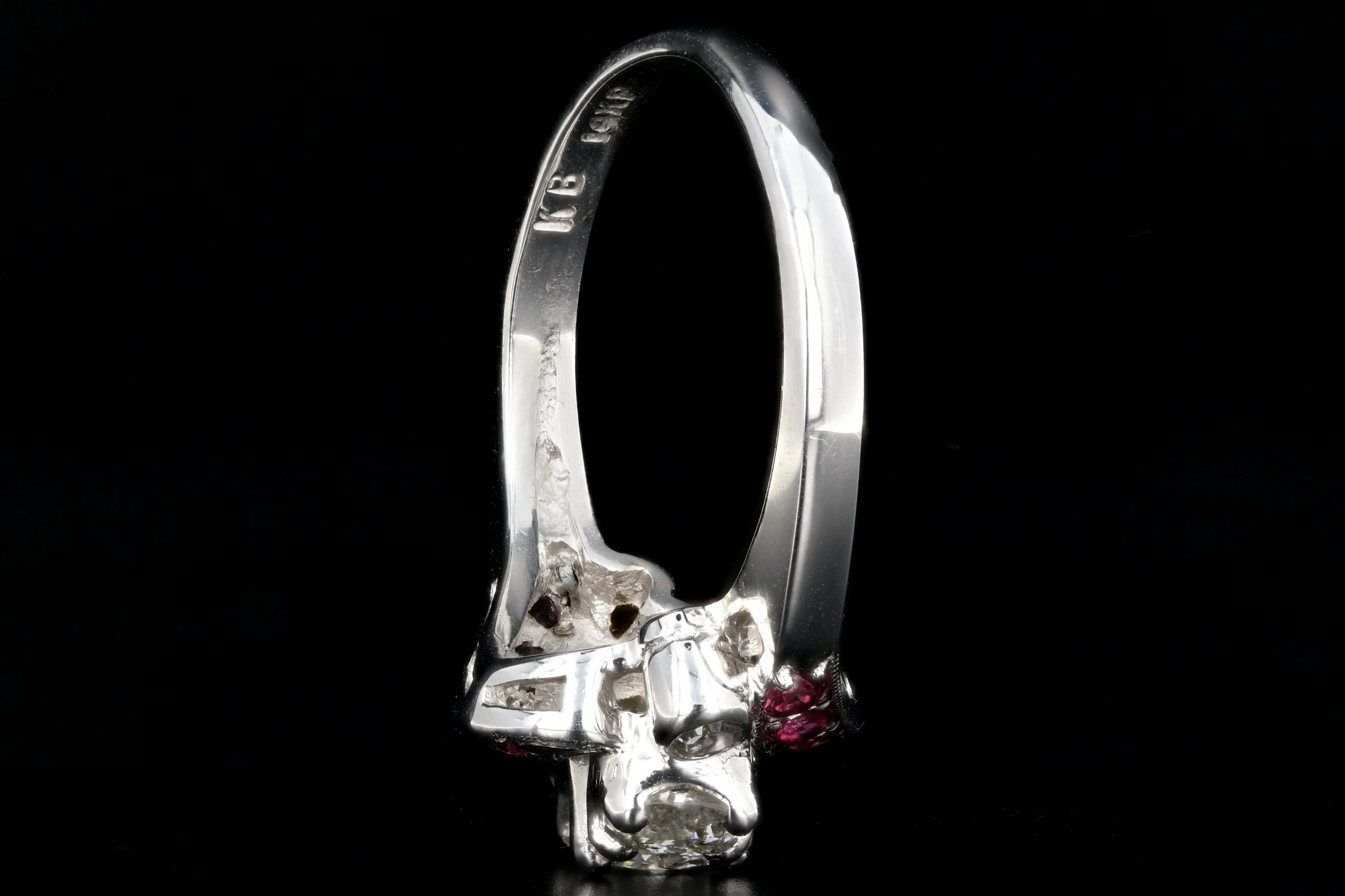 Retro 14K White Gold Diamond & Ruby Ring c.1950's