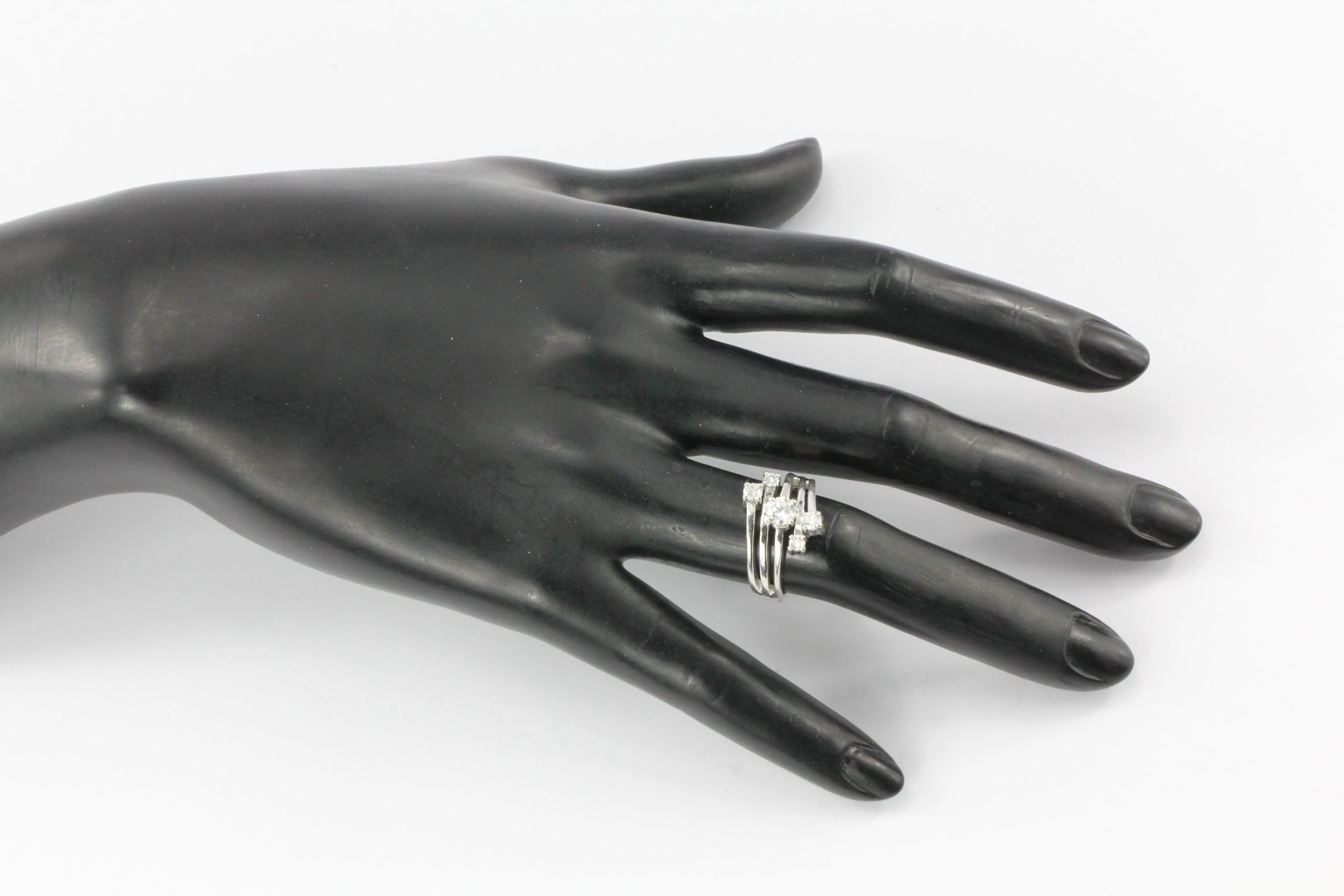 Retro 14K White Gold Diamond Cascade Ring