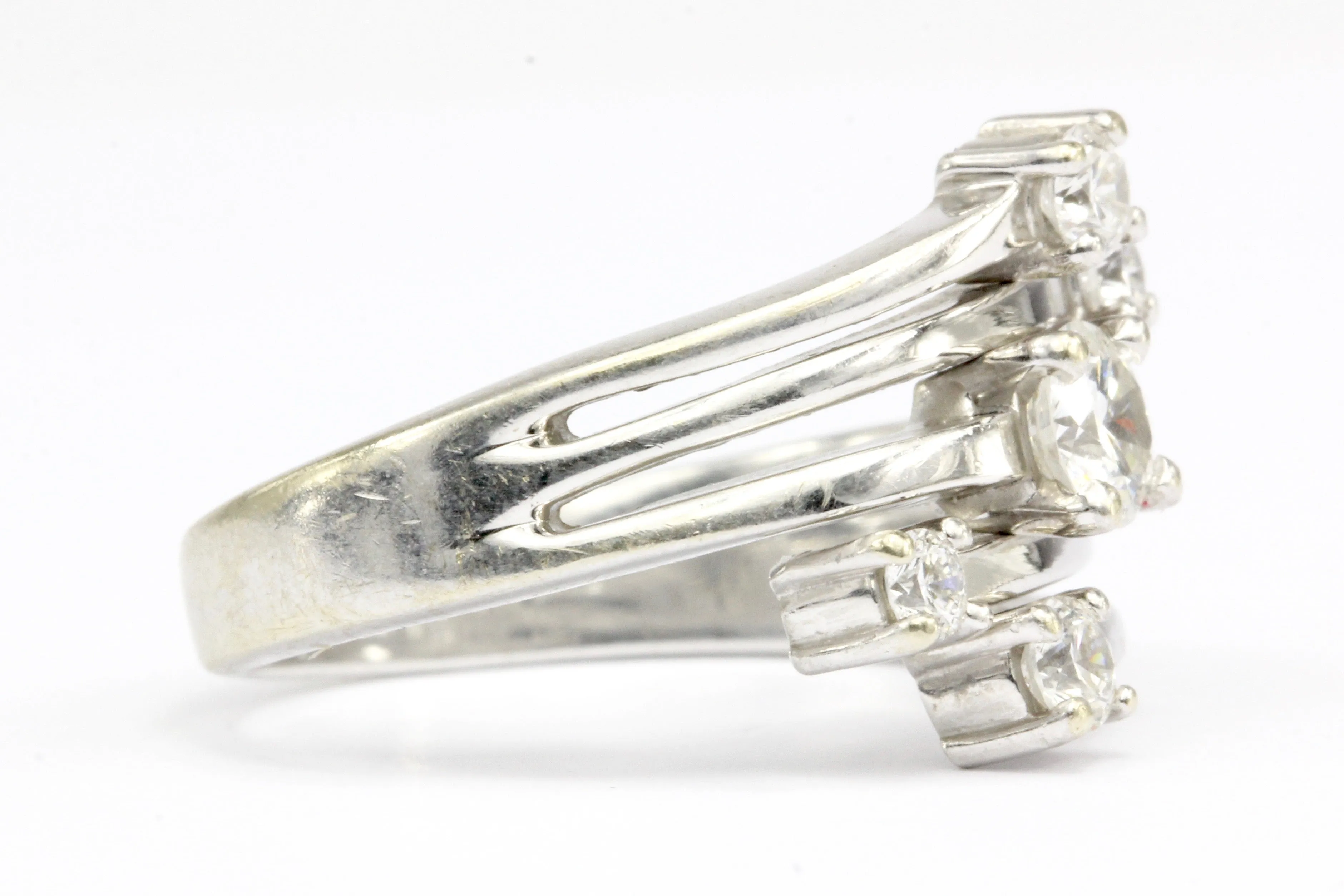 Retro 14K White Gold Diamond Cascade Ring
