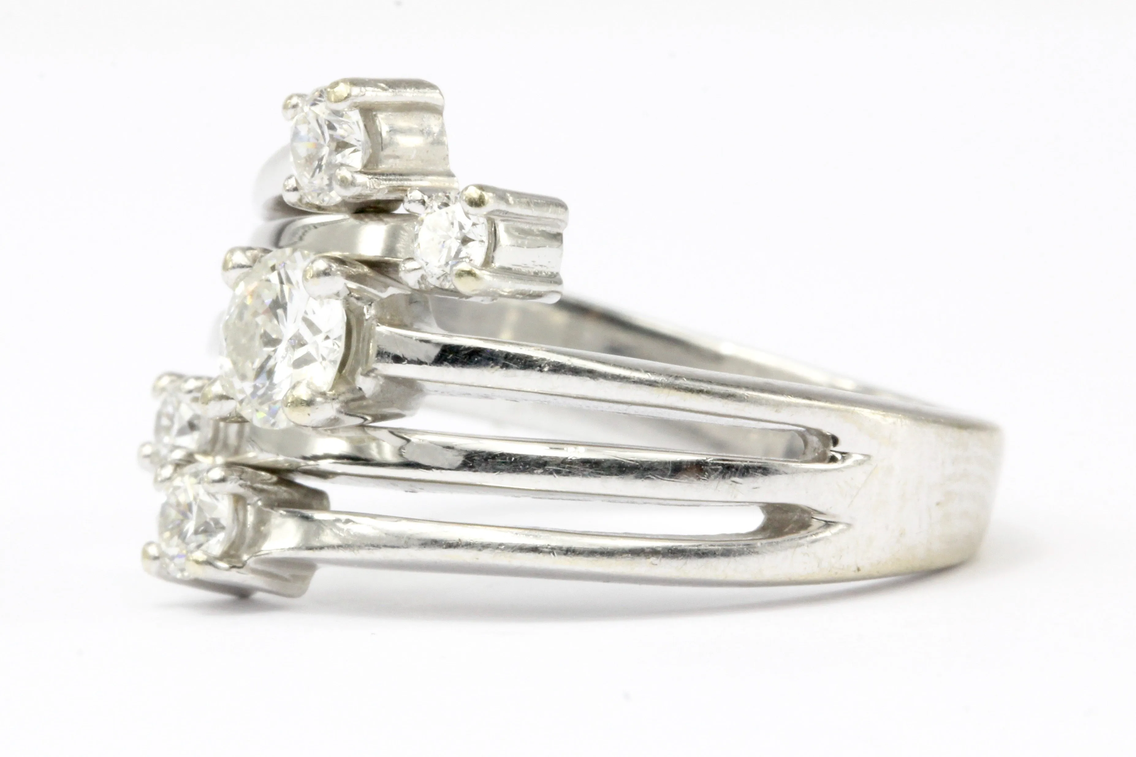 Retro 14K White Gold Diamond Cascade Ring