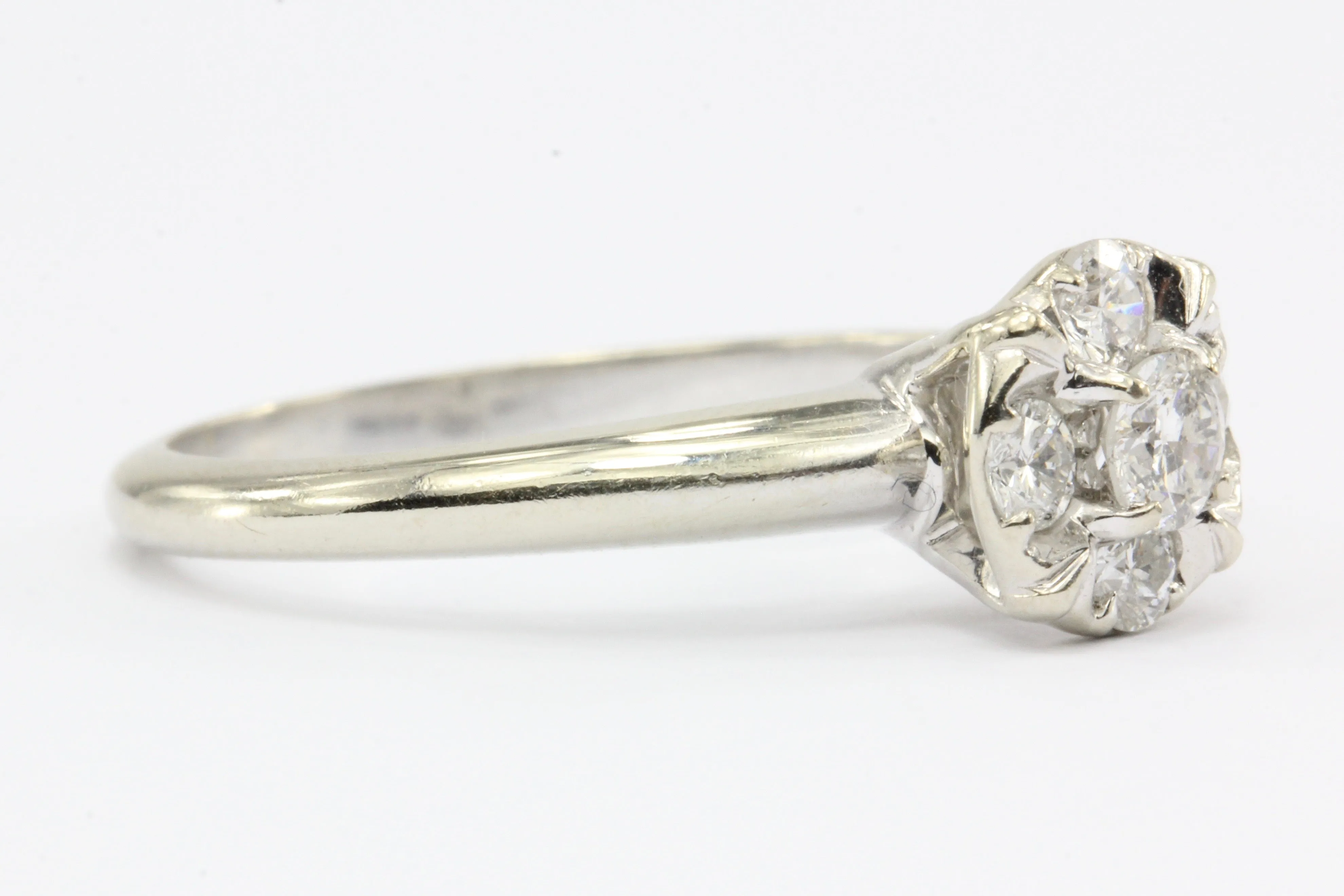Retro 14K White Gold Diamond Cluster Engagement Ring by Fiancee c.1970