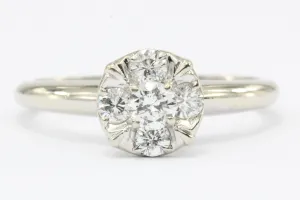 Retro 14K White Gold Diamond Cluster Engagement Ring by Fiancee c.1970