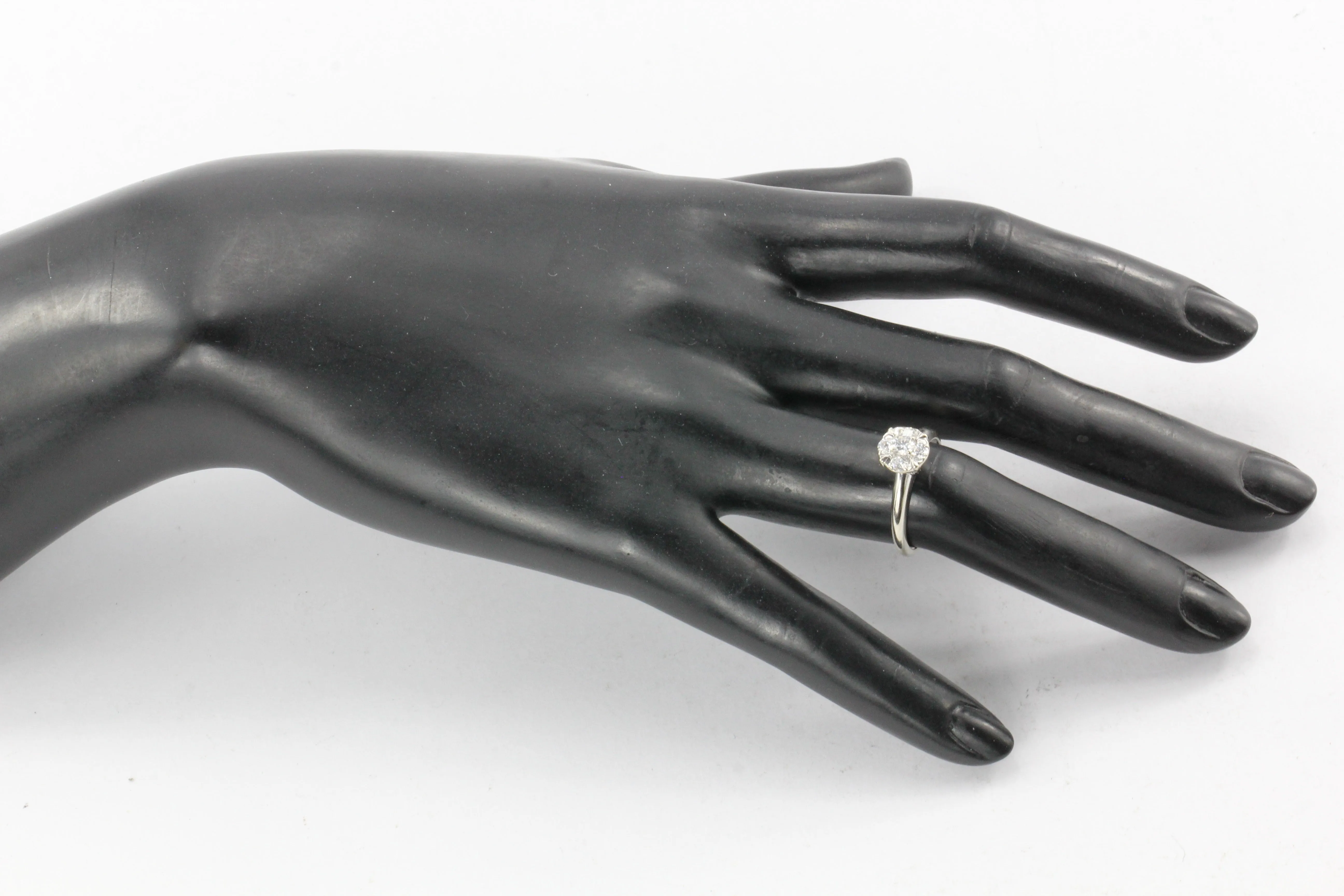 Retro 14K White Gold Diamond Cluster Engagement Ring by Fiancee c.1970