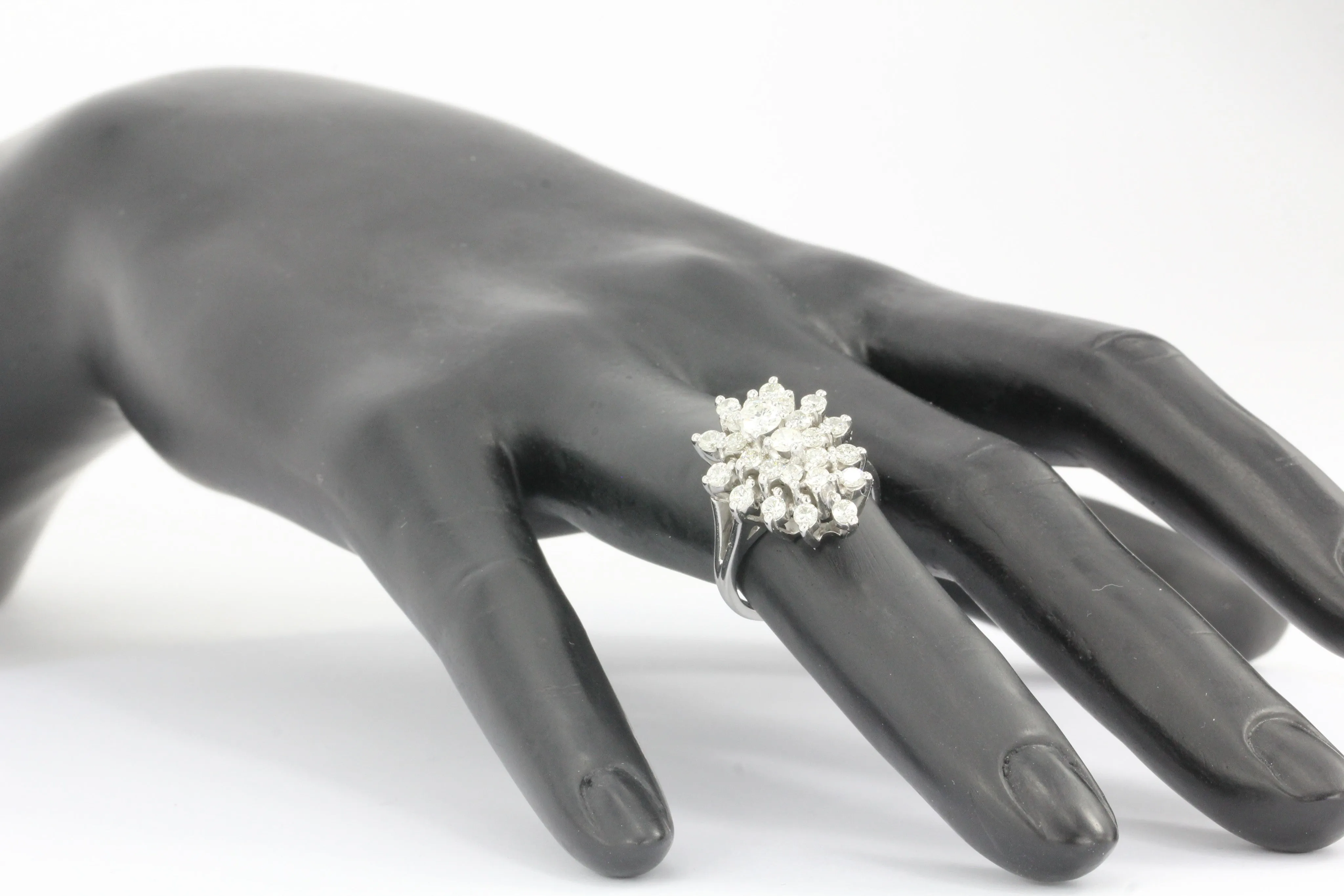 Retro 14K White Gold Diamond Cluster Raindrop Tru Brite Ring 1.5 CTW