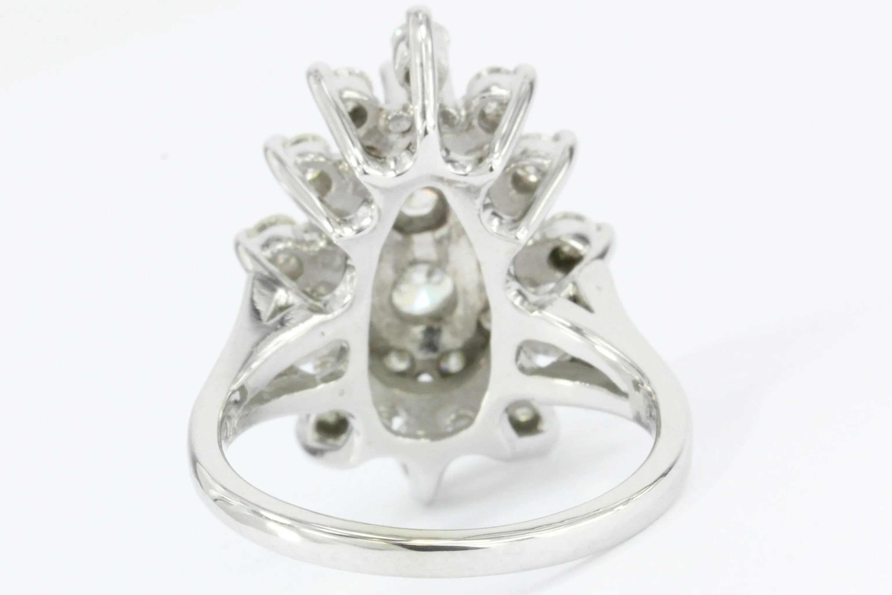 Retro 14K White Gold Diamond Cluster Raindrop Tru Brite Ring 1.5 CTW