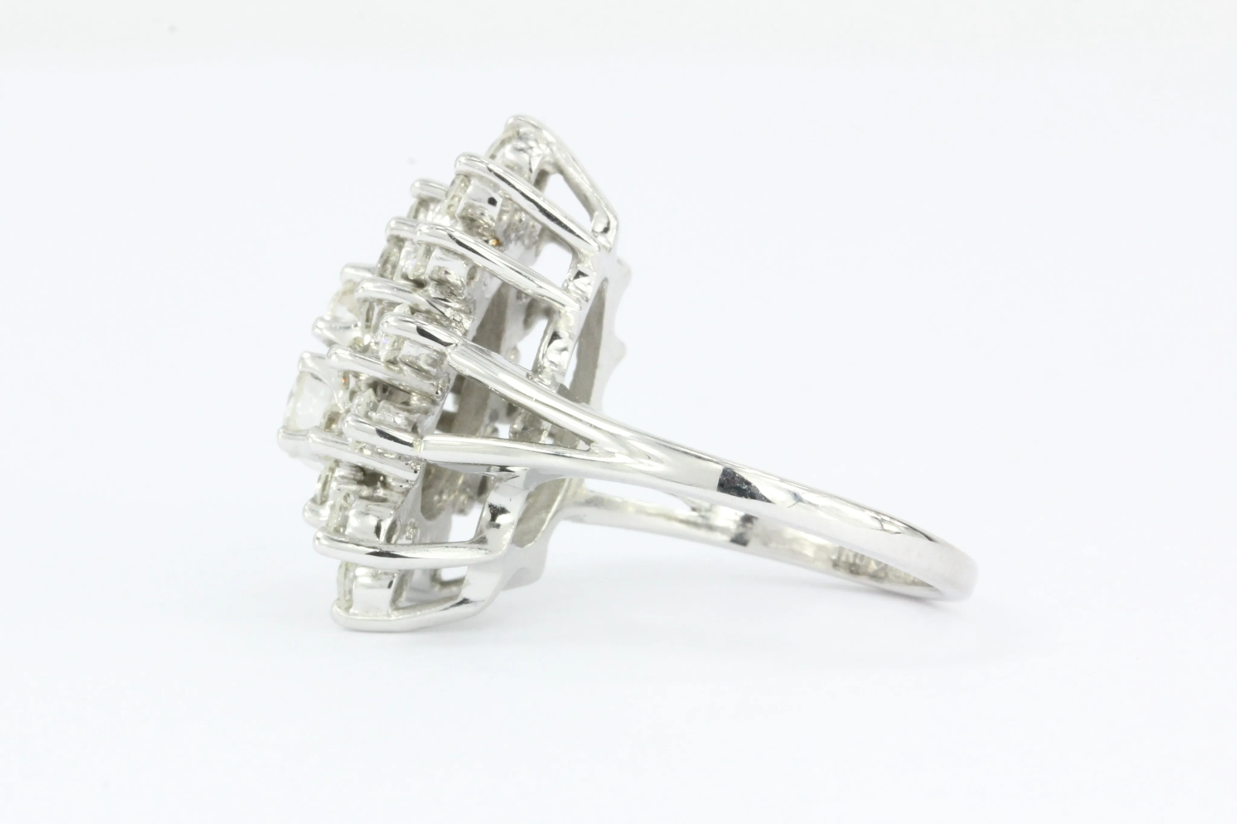 Retro 14K White Gold Diamond Cluster Raindrop Tru Brite Ring 1.5 CTW