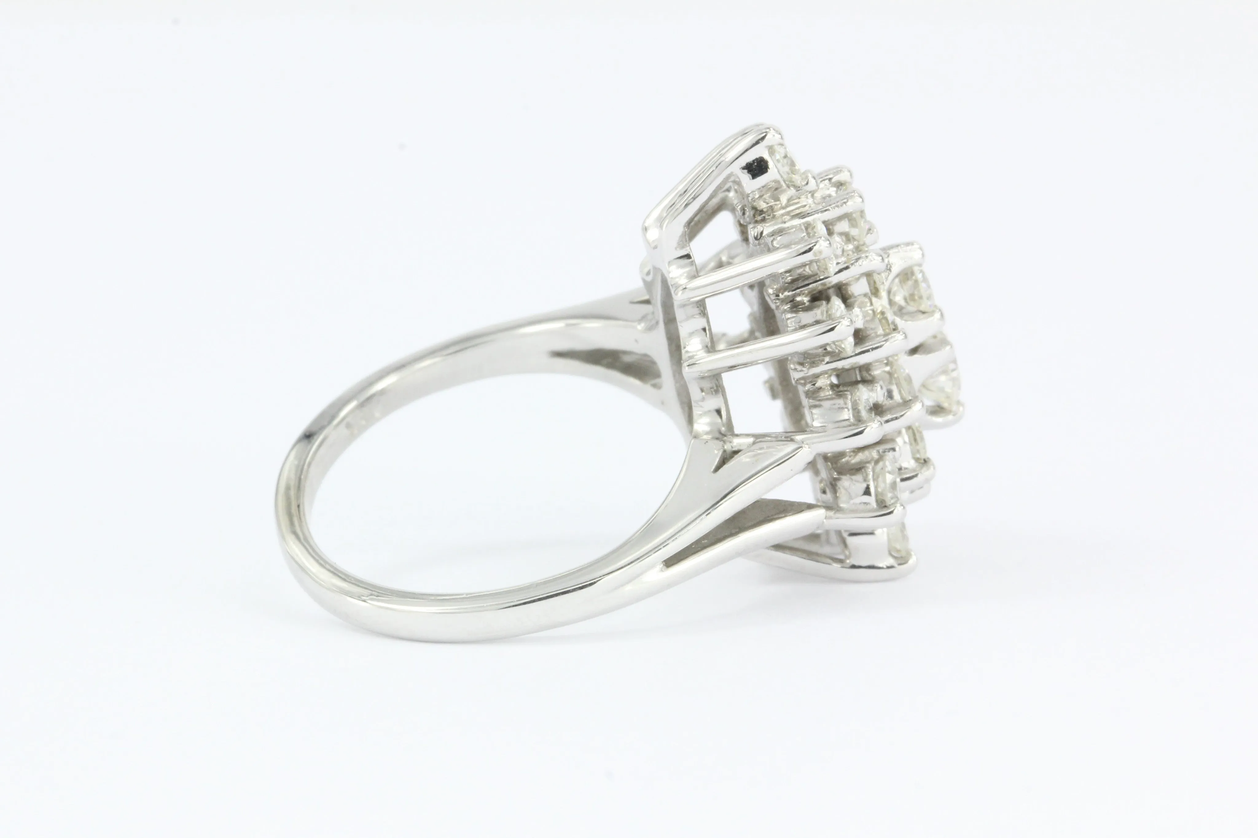 Retro 14K White Gold Diamond Cluster Raindrop Tru Brite Ring 1.5 CTW