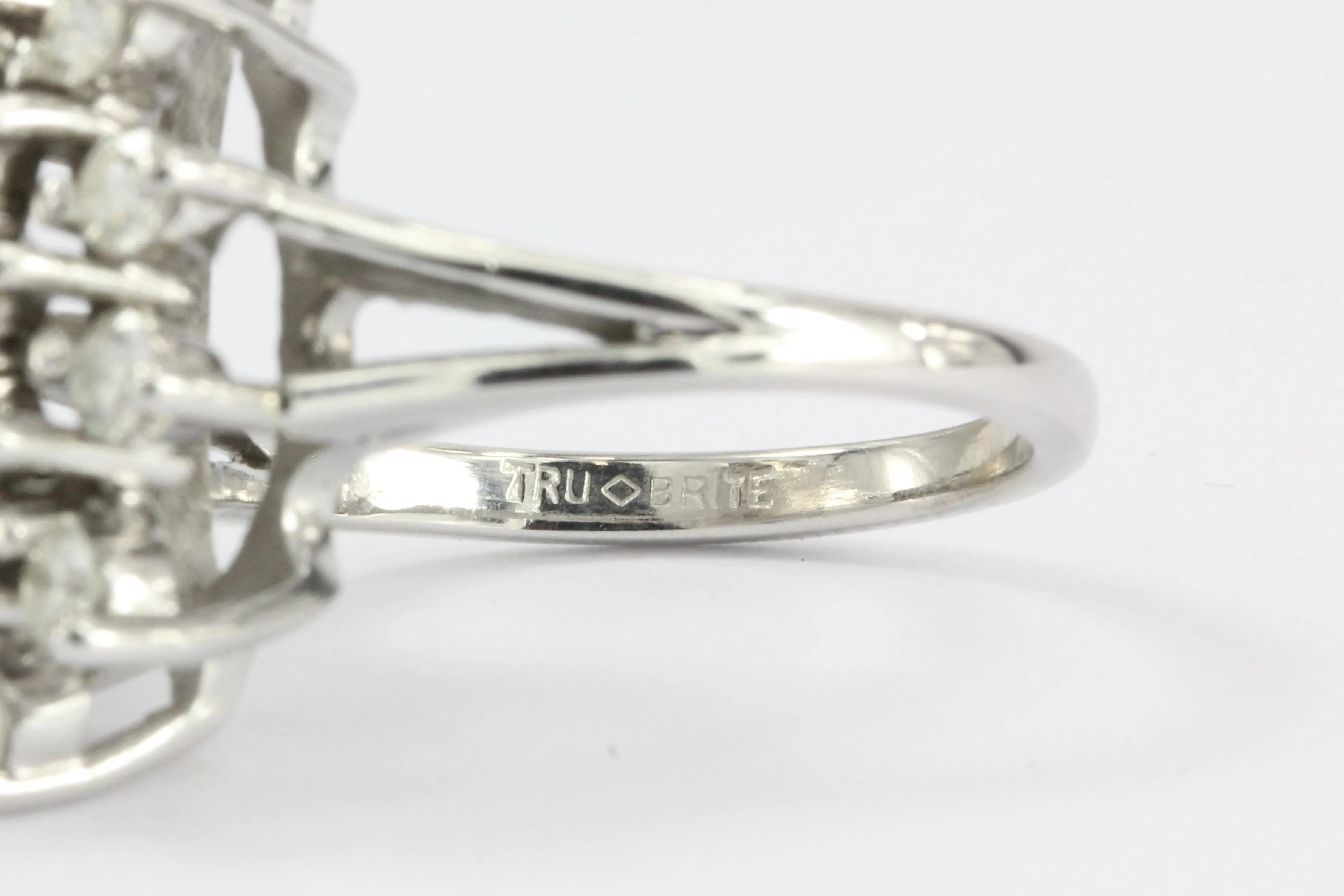 Retro 14K White Gold Diamond Cluster Raindrop Tru Brite Ring 1.5 CTW