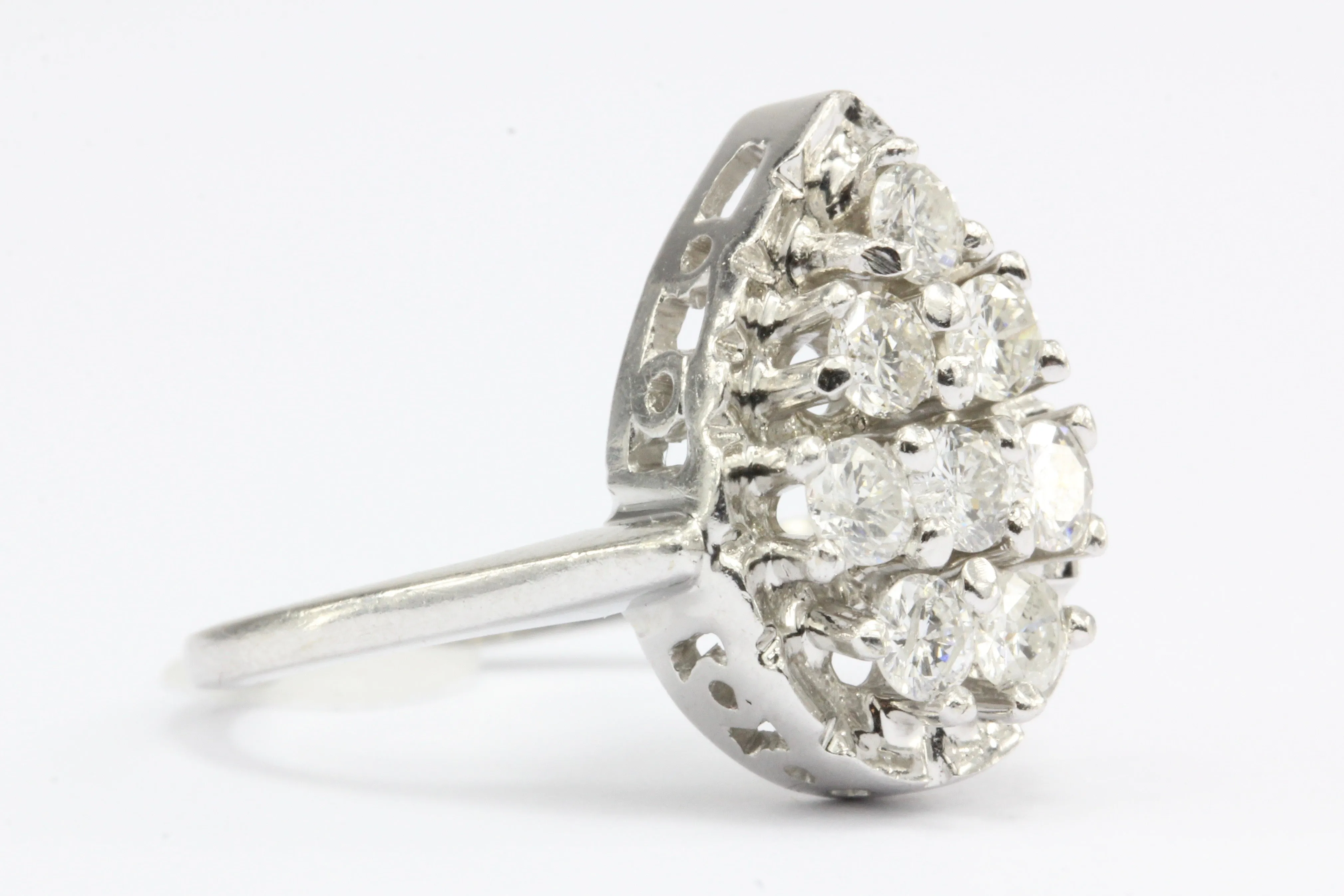Retro 14K White Gold Diamond Rain Drop Ring c.1950's