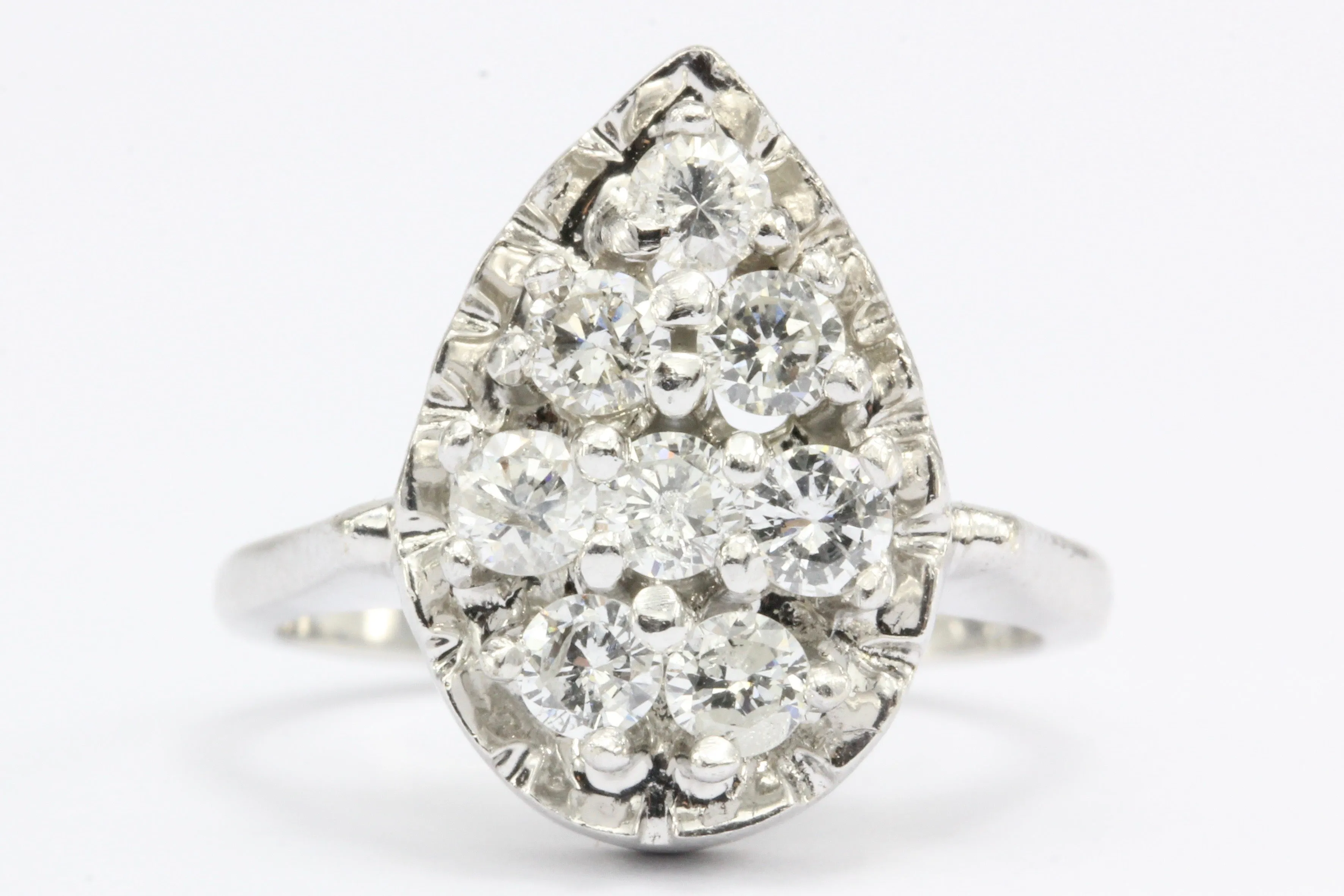 Retro 14K White Gold Diamond Rain Drop Ring c.1950's