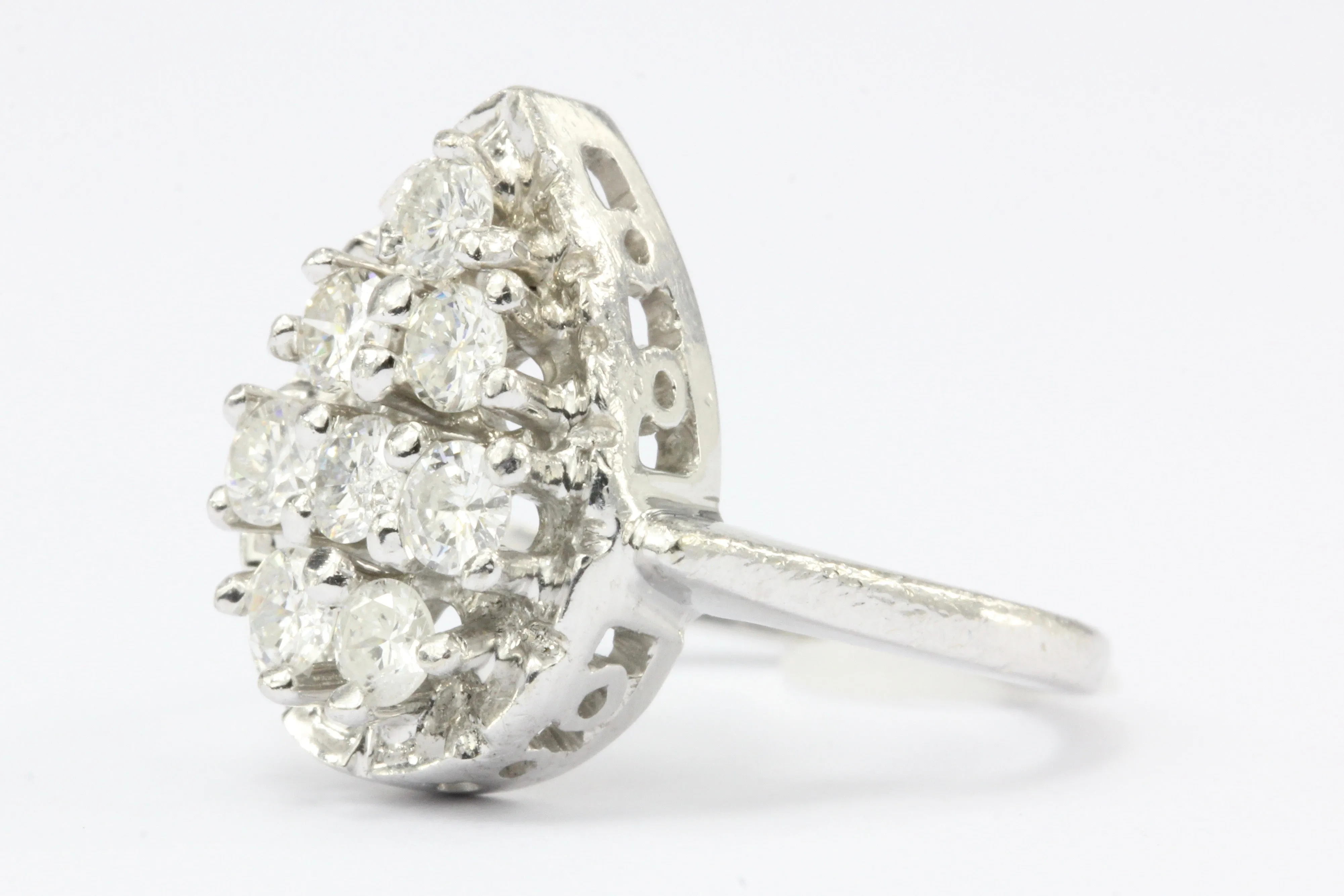 Retro 14K White Gold Diamond Rain Drop Ring c.1950's