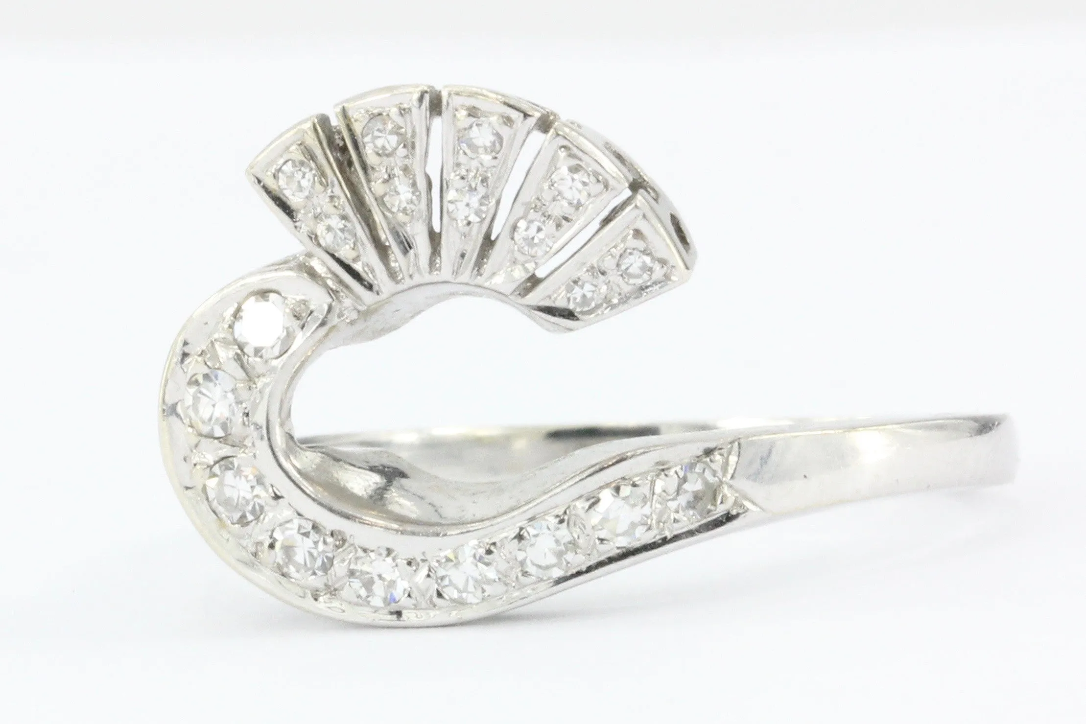 Retro 14K White Gold Diamond Ring Enhancer Jacket c.1950