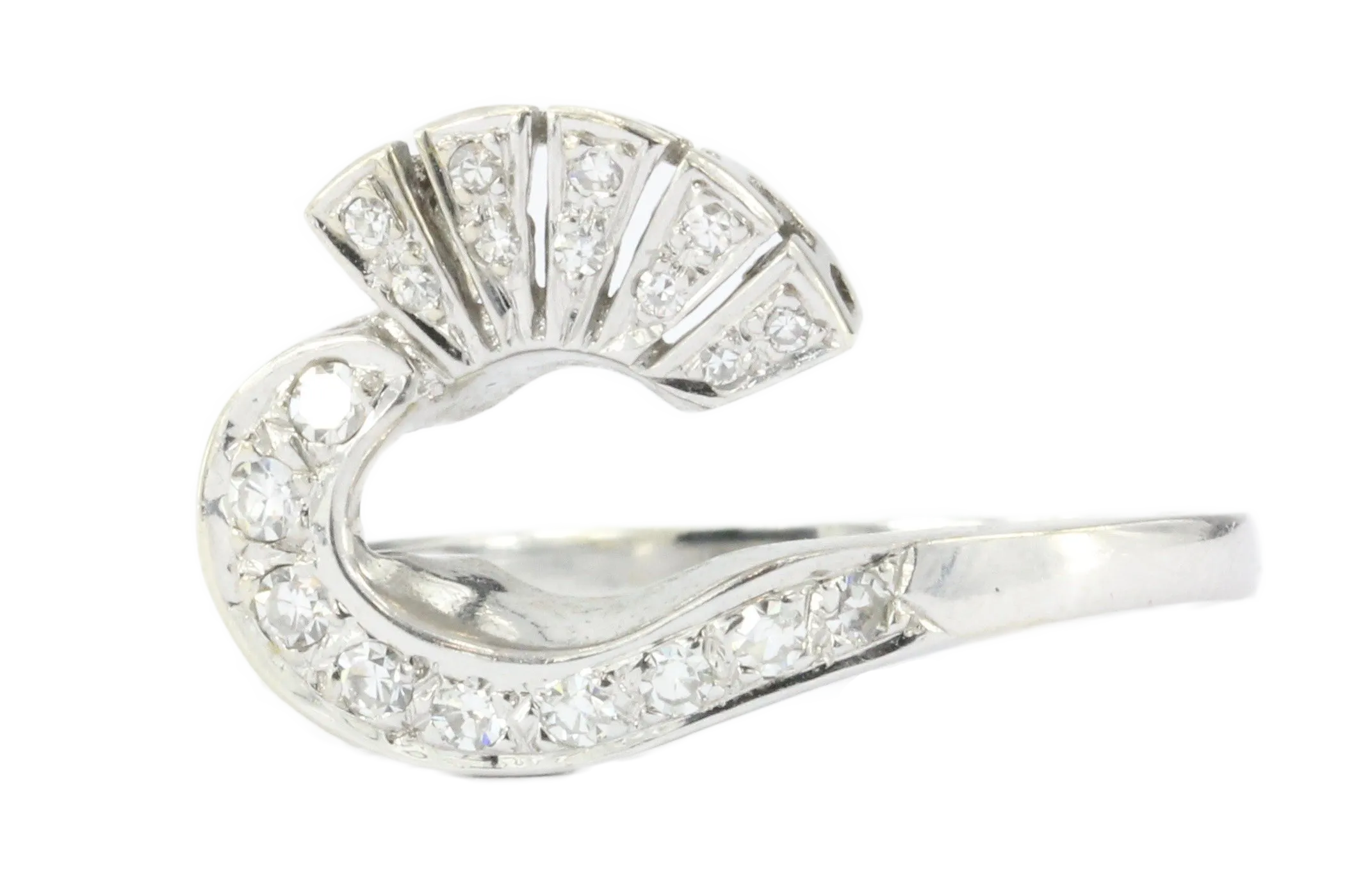Retro 14K White Gold Diamond Ring Enhancer Jacket c.1950