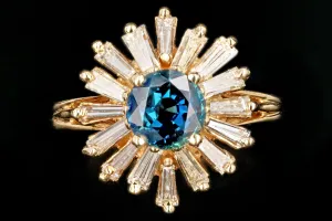 Retro 14K Yellow Gold 1 CT Natural Sapphire and Tapered Baguette Diamond Ring
