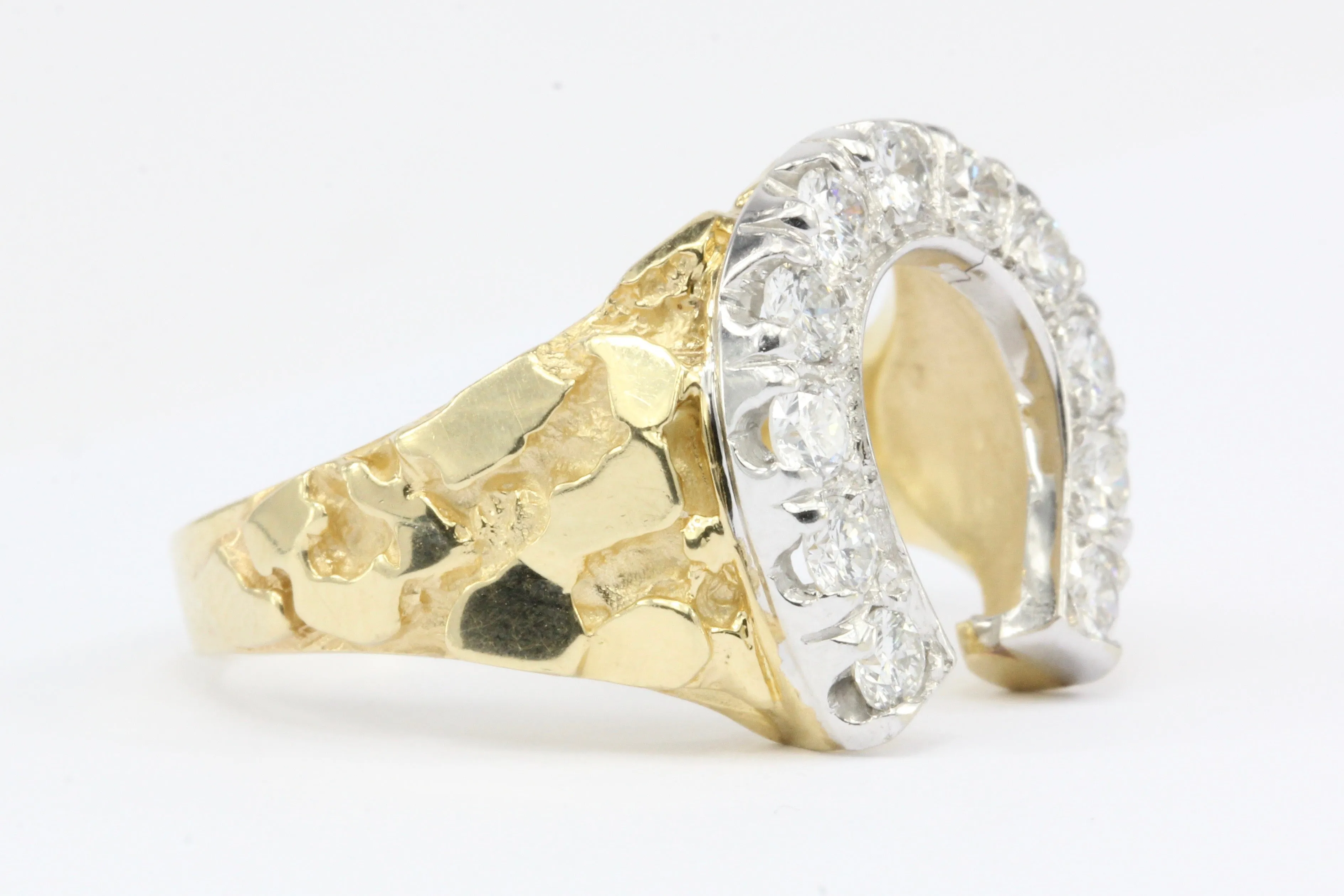 Retro 14K Yellow Gold 1 CTW Diamond Horseshoe Men's Ring Size 11.25