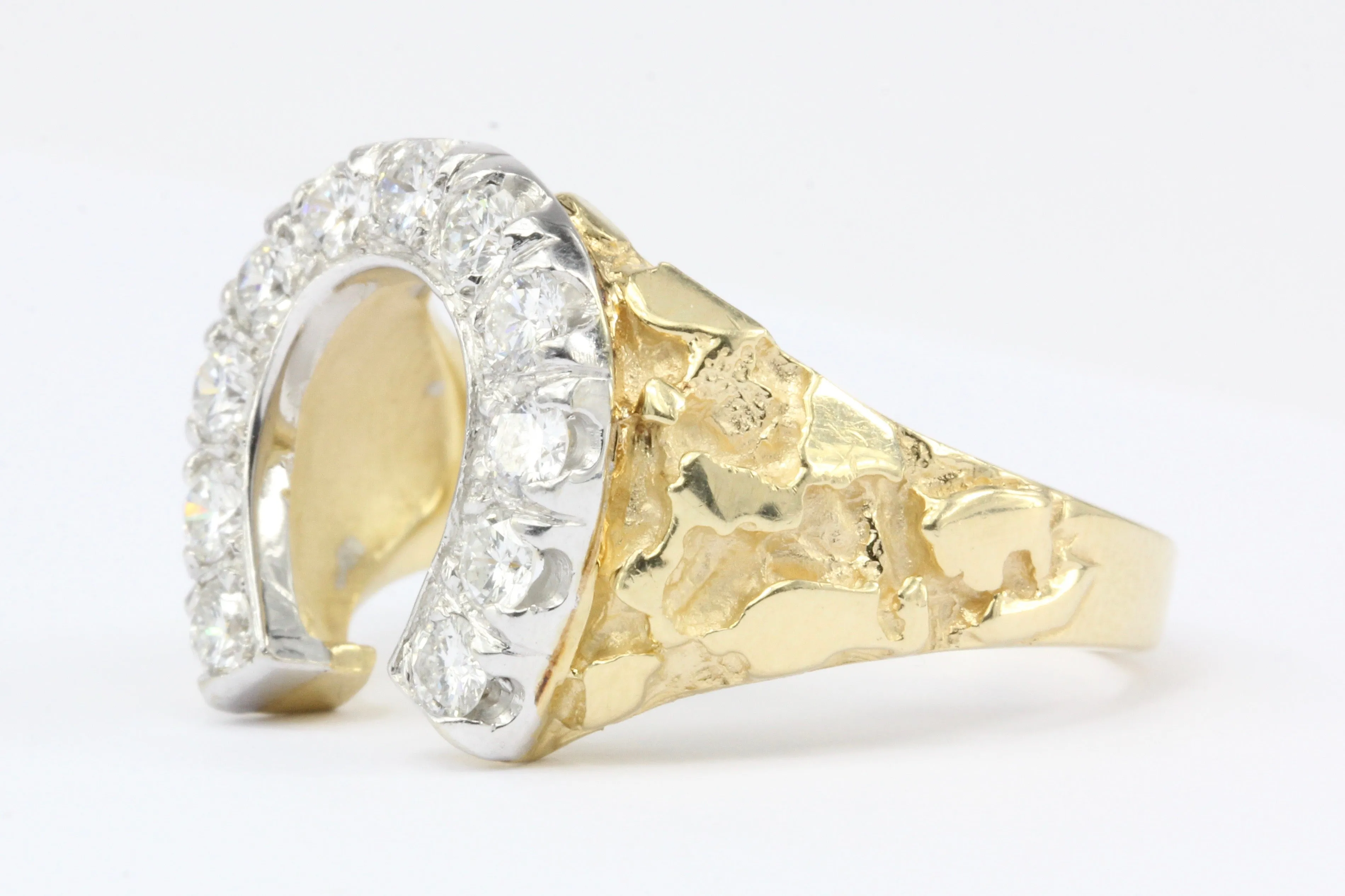 Retro 14K Yellow Gold 1 CTW Diamond Horseshoe Men's Ring Size 11.25