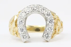 Retro 14K Yellow Gold 1 CTW Diamond Horseshoe Men's Ring Size 11.25