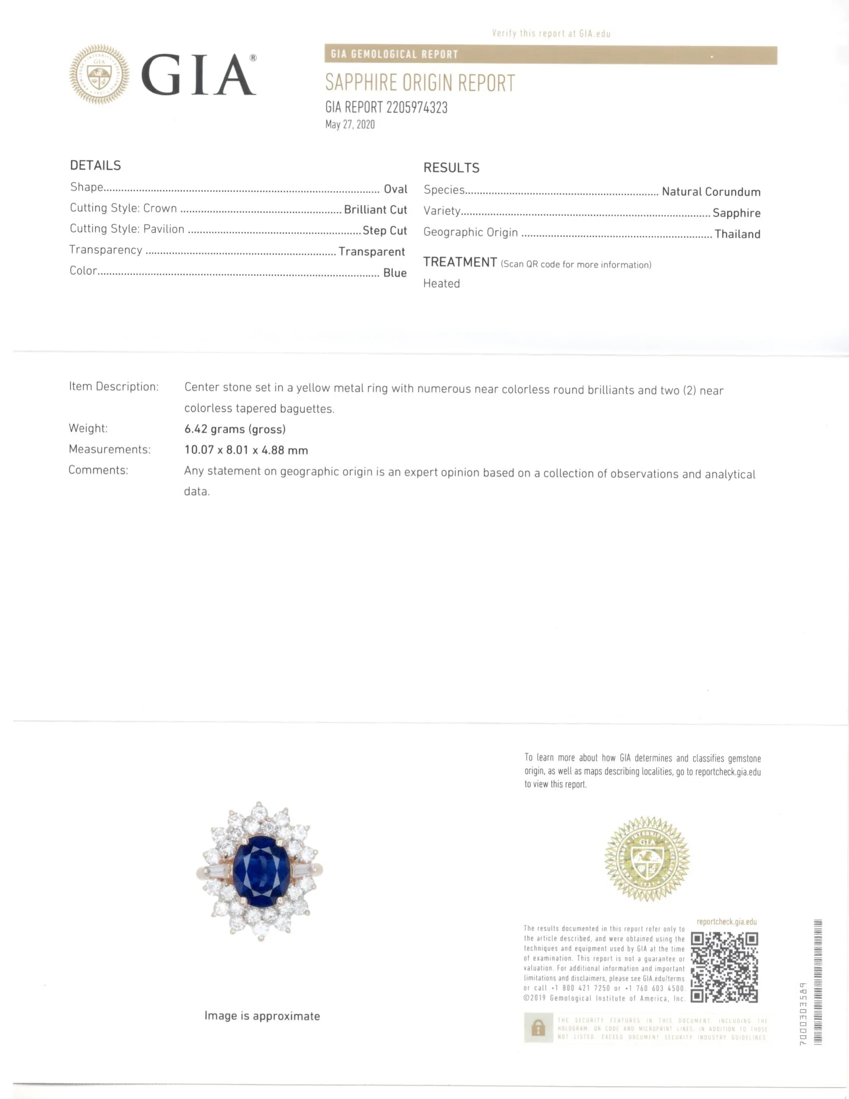 Retro 14K Yellow Gold 3.15 Carat Oval Cut Natural Heated Thailand Sapphire & Diamond Ring GIA Certified