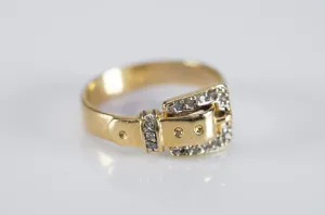 RETRO 14K YELLOW GOLD BUCKLE RING WITH DIAMONDS