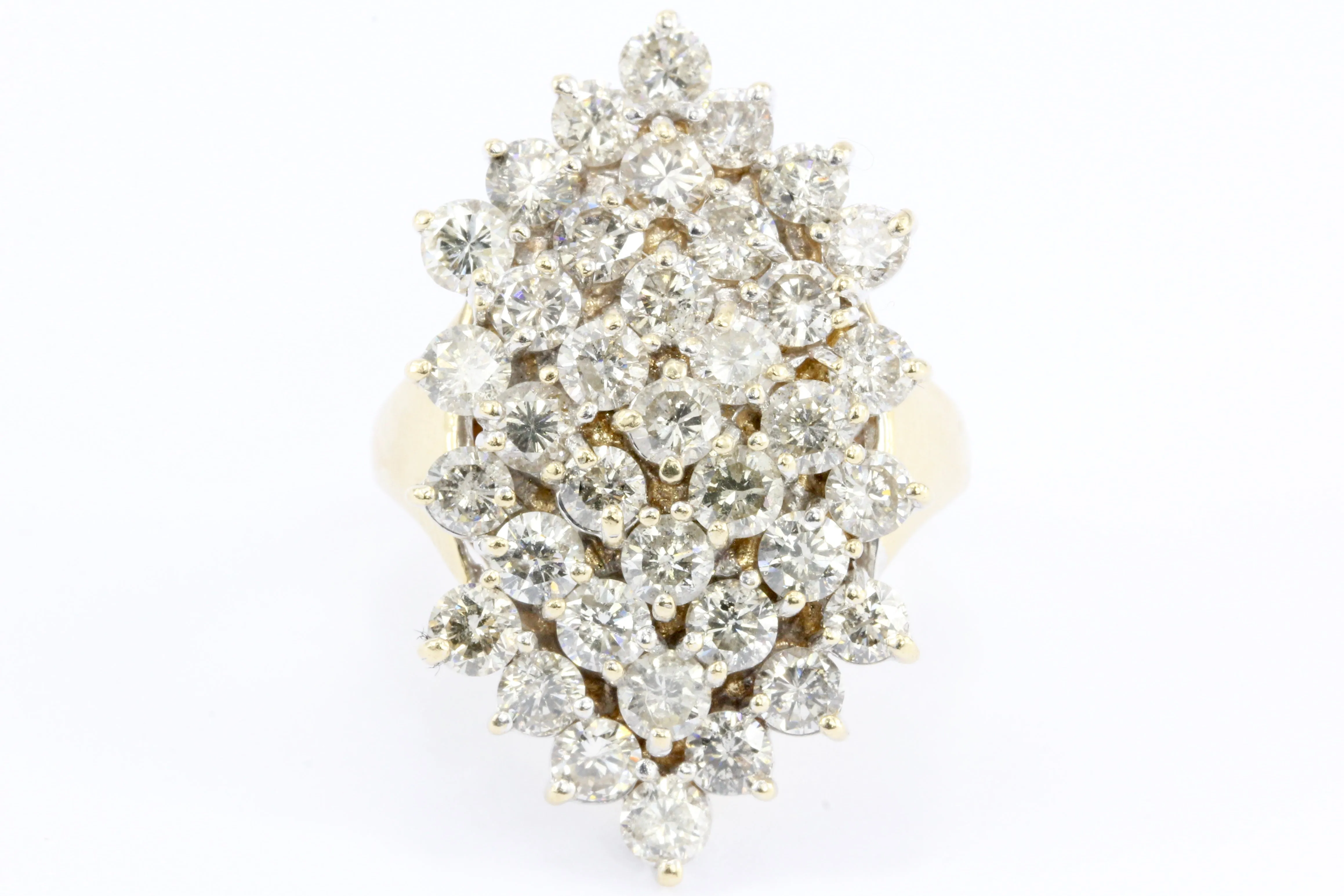 Retro 14K Yellow Gold Diamond Waterfall Cluster Ring 5.5 CTW