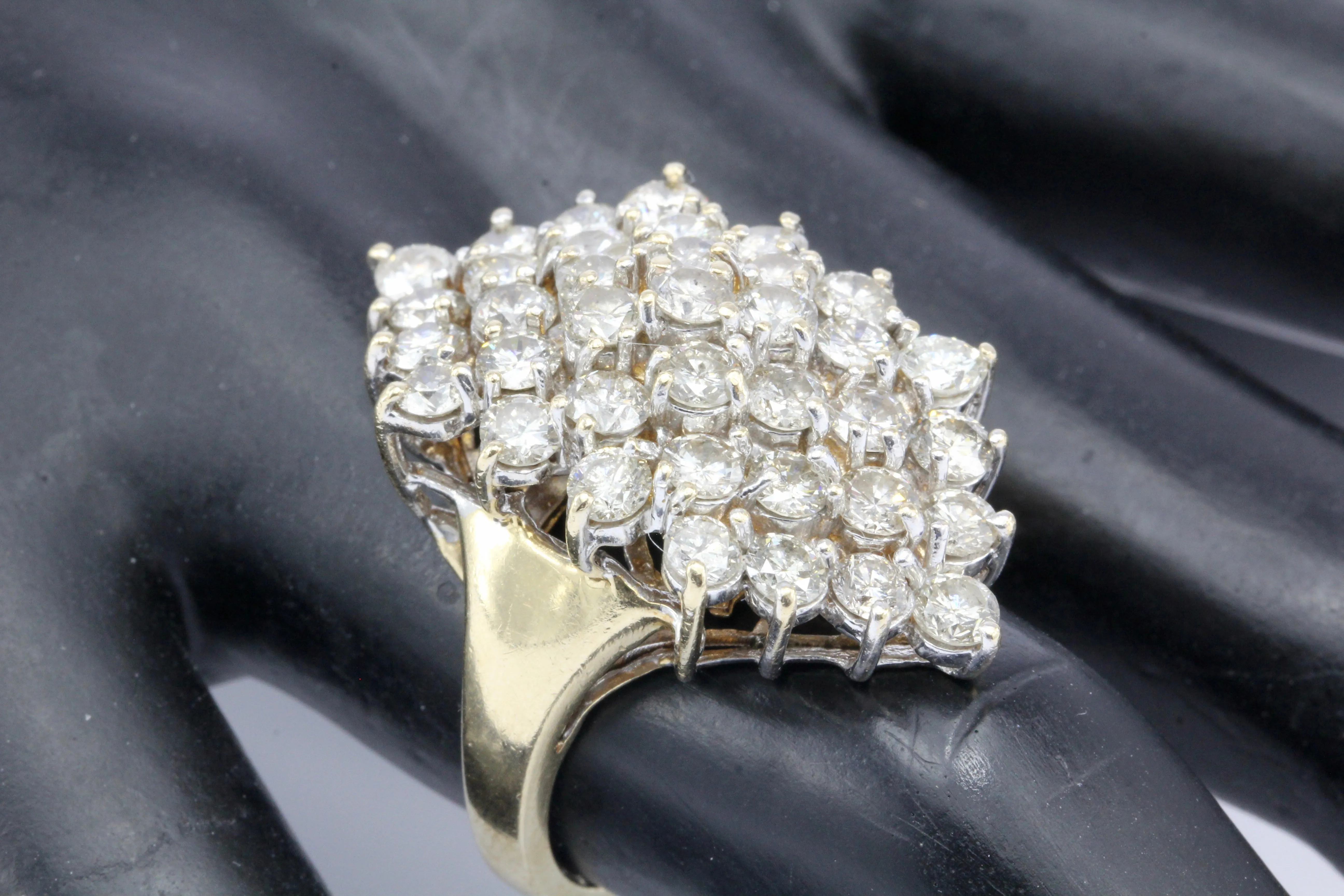 Retro 14K Yellow Gold Diamond Waterfall Cluster Ring 5.5 CTW
