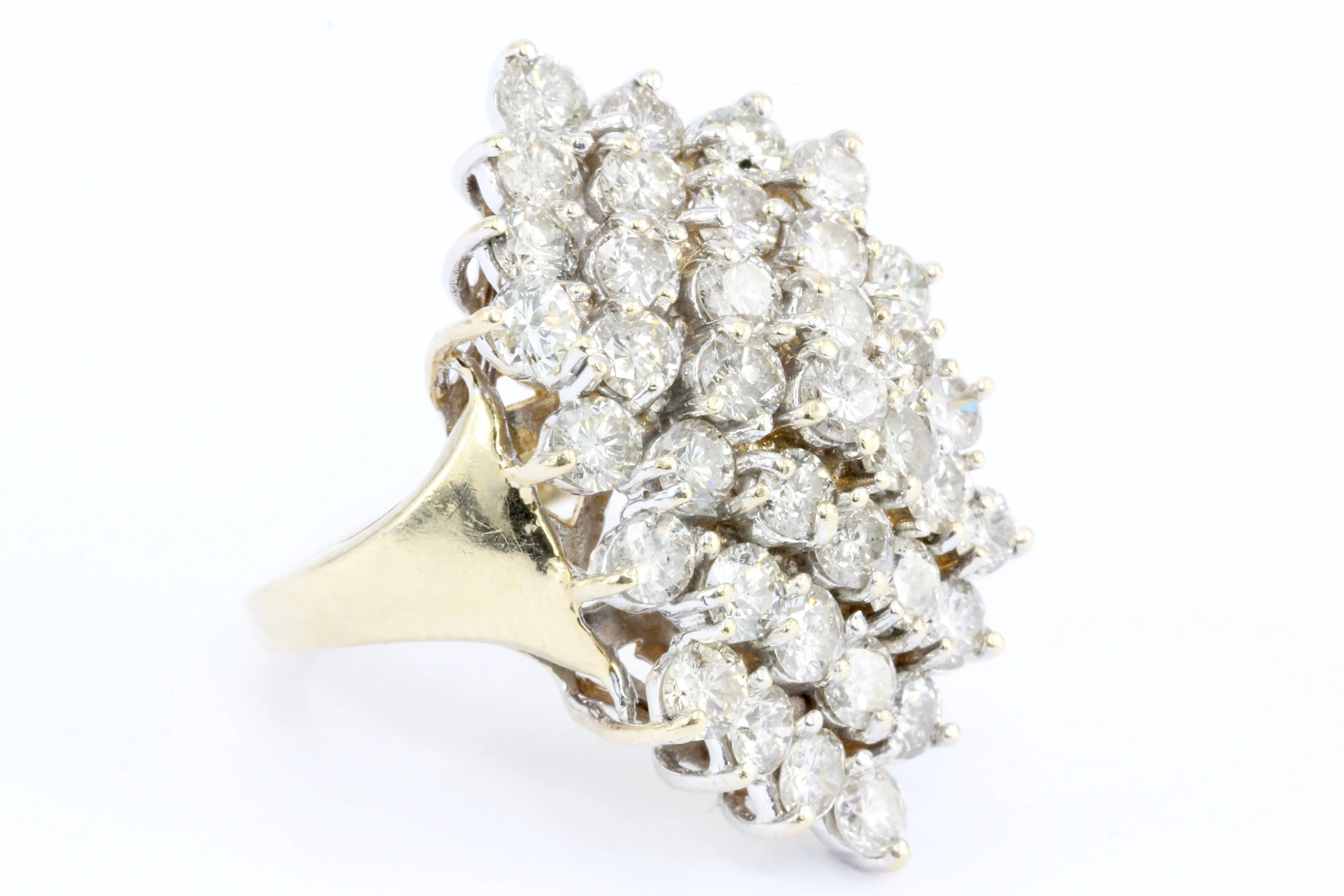 Retro 14K Yellow Gold Diamond Waterfall Cluster Ring 5.5 CTW