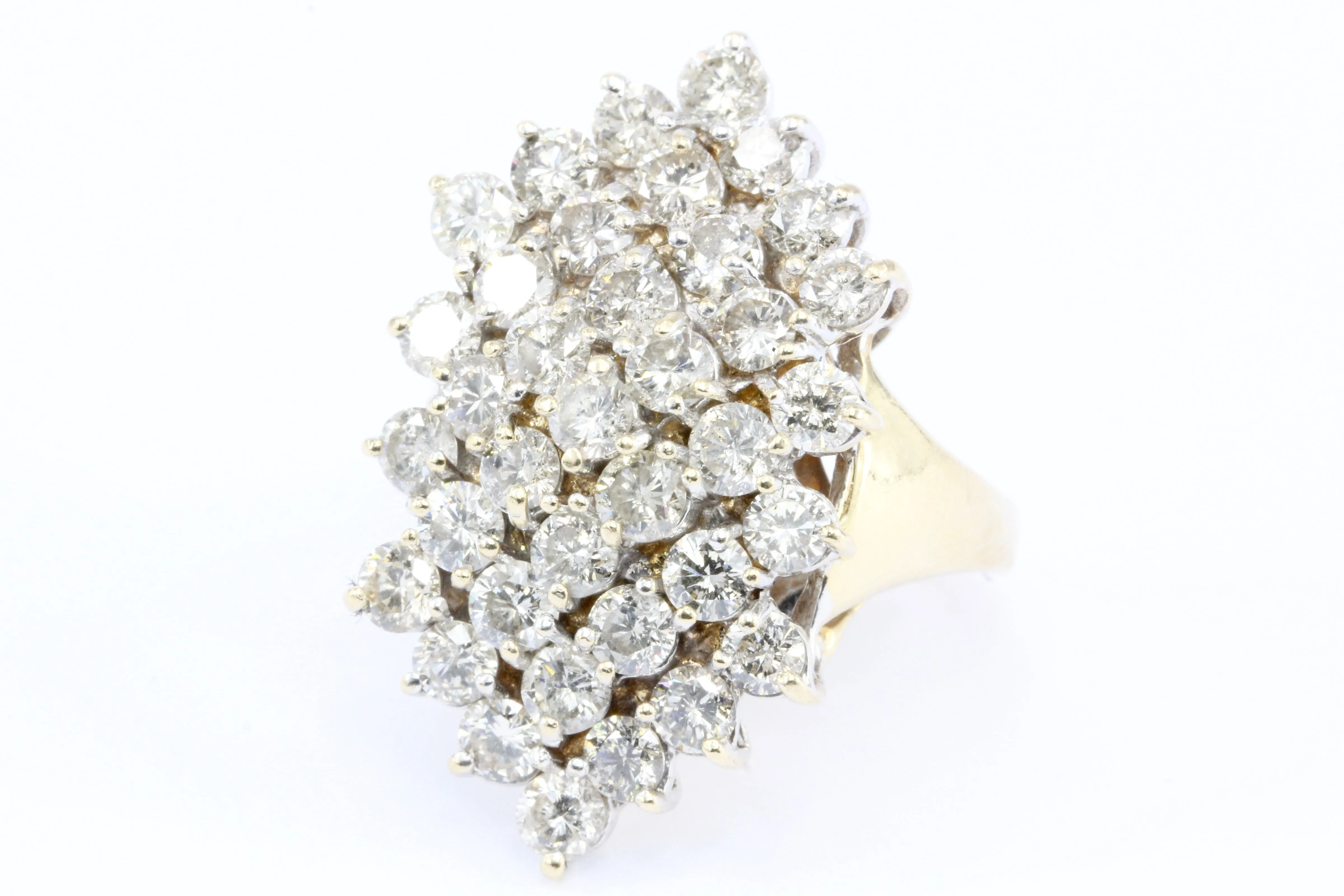 Retro 14K Yellow Gold Diamond Waterfall Cluster Ring 5.5 CTW