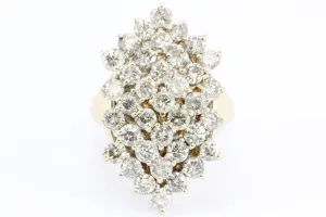 Retro 14K Yellow Gold Diamond Waterfall Cluster Ring 5.5 CTW