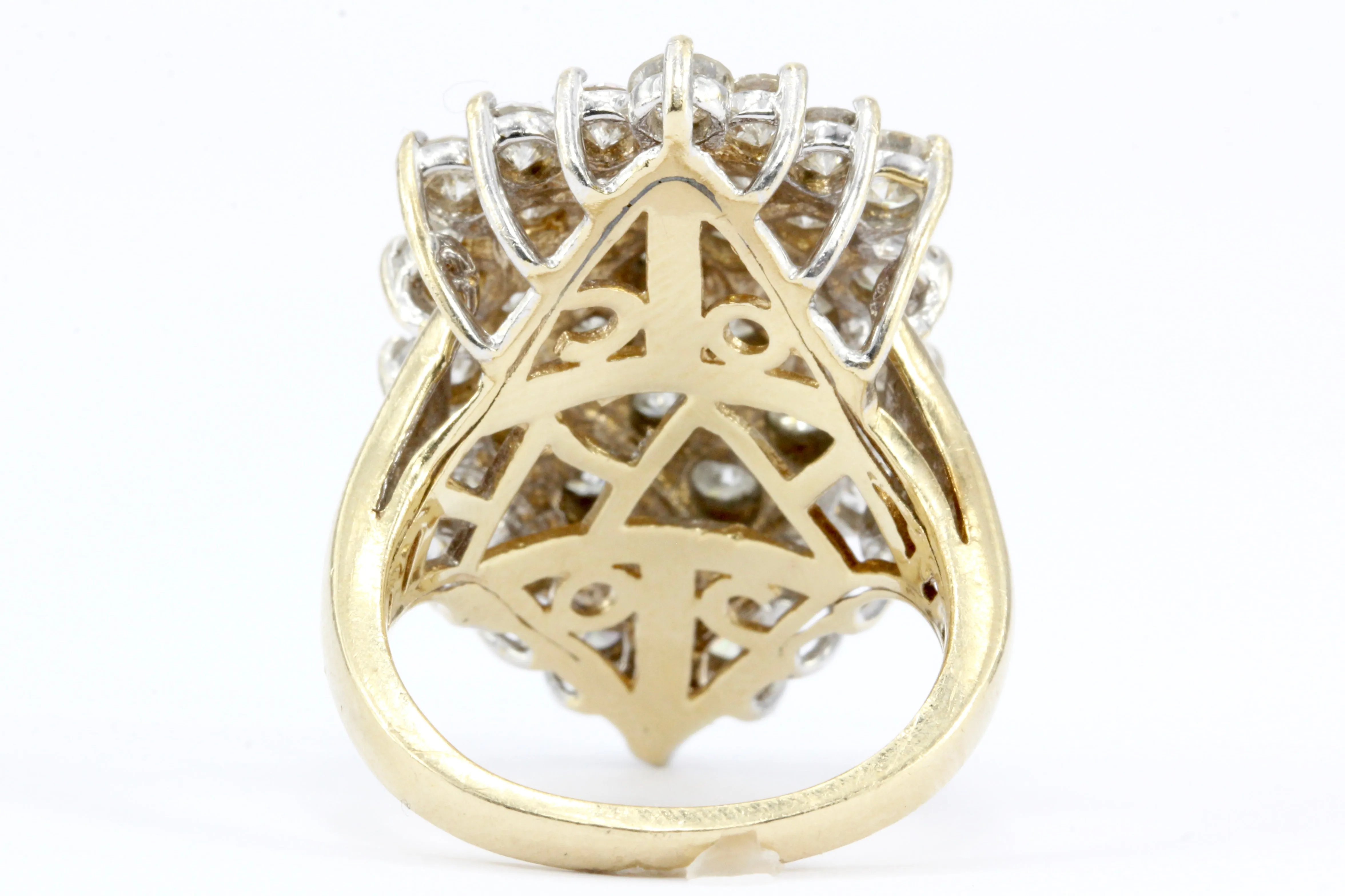 Retro 14K Yellow Gold Diamond Waterfall Cluster Ring 5.5 CTW