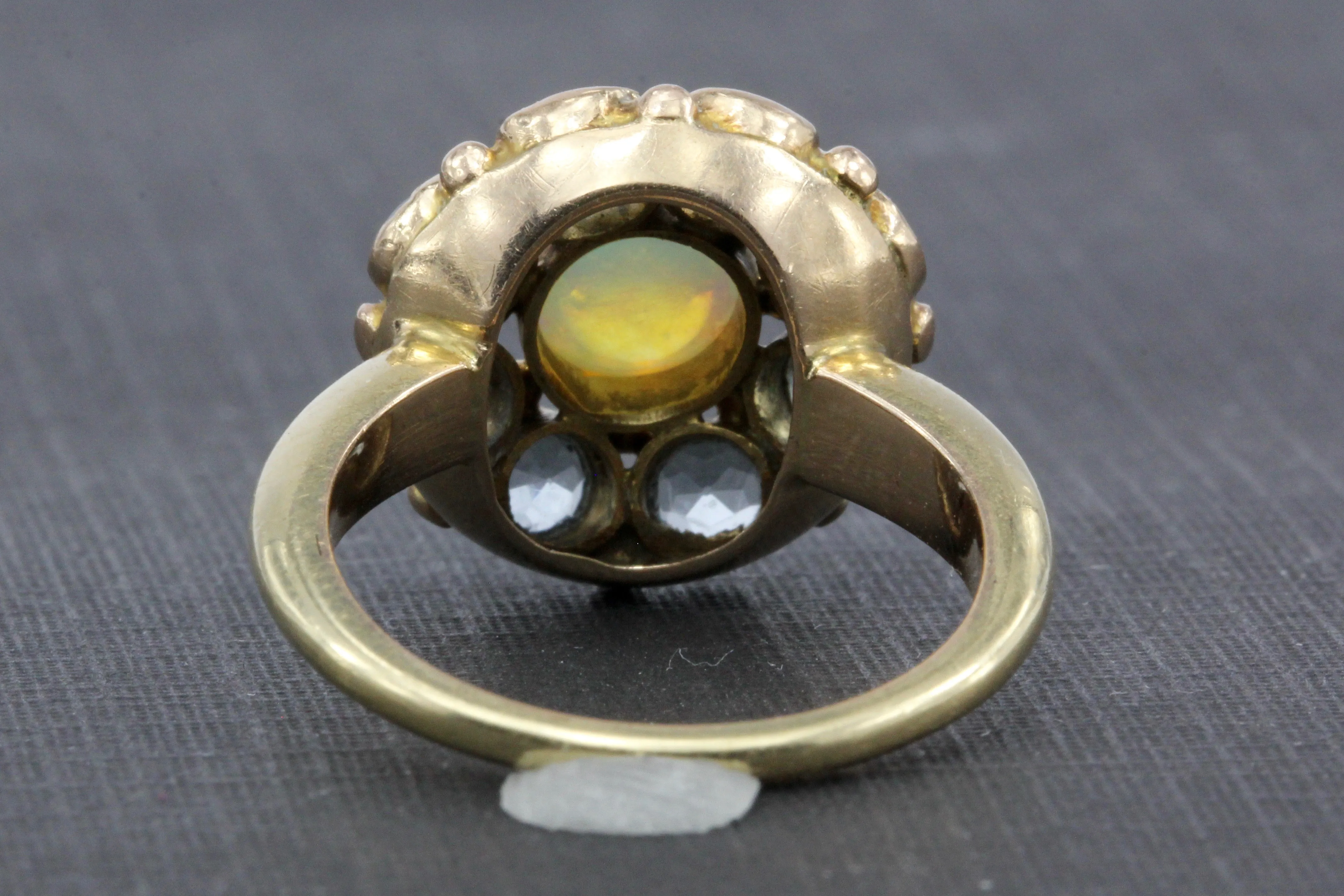 Retro 14K Yellow Gold Opal and Aquamarine Flower Ring Size 6.25